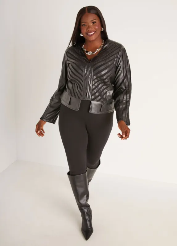 Striped Faux Leather Jacket sold by Ashley Stewart