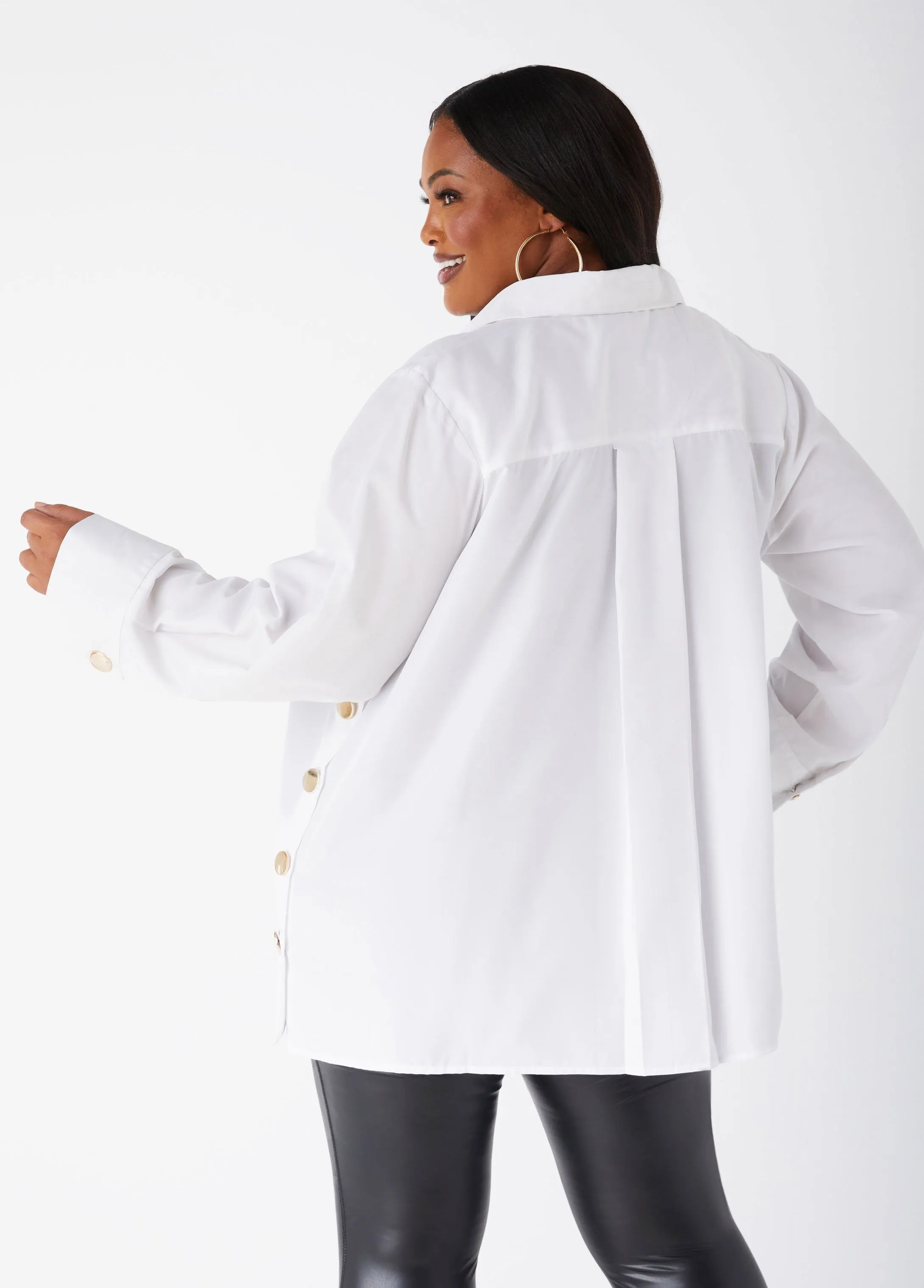 Button Detailed Poplin Shirt sold by Ashley Stewart product image thumbnail 4