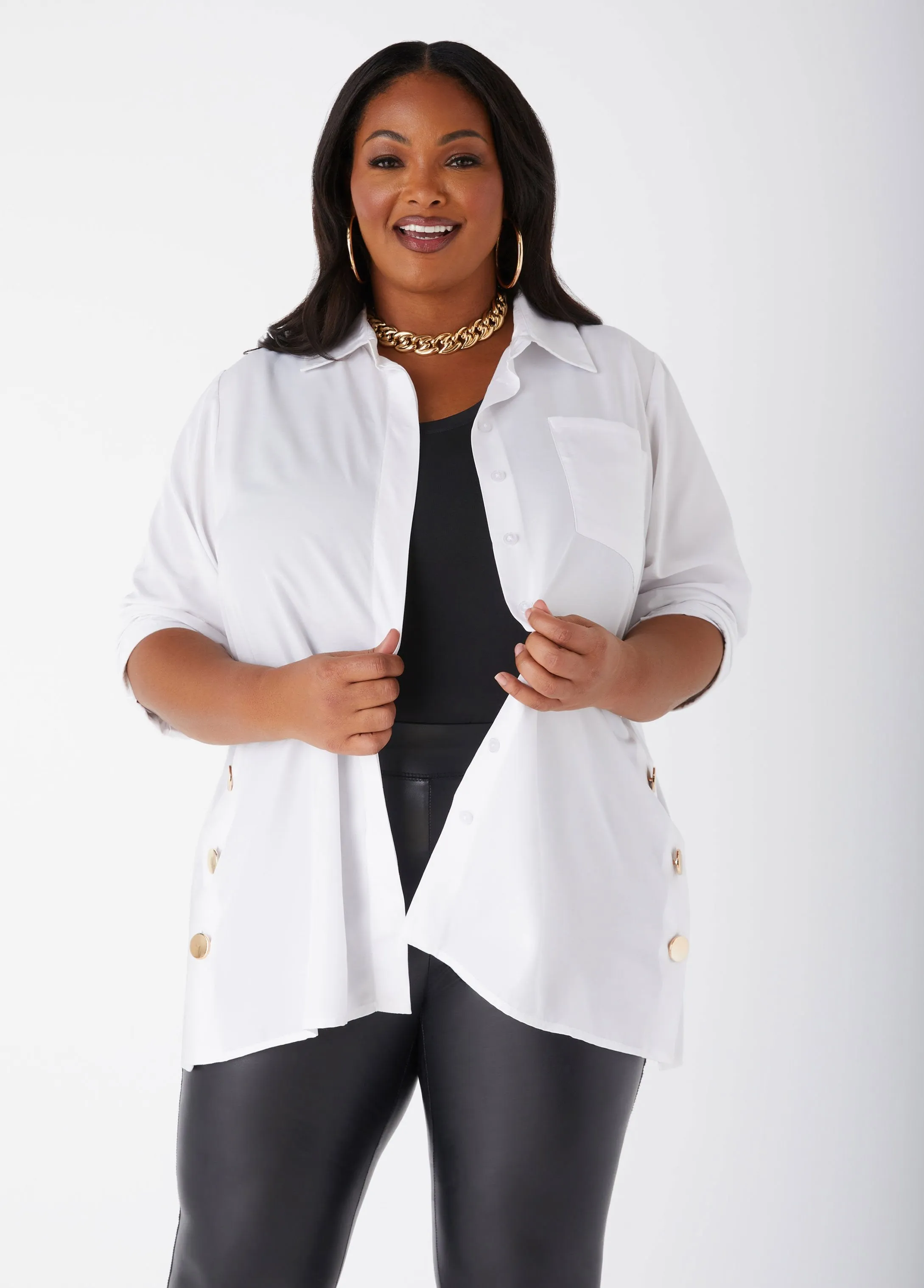 Button Detailed Poplin Shirt sold by Ashley Stewart product image thumbnail 5