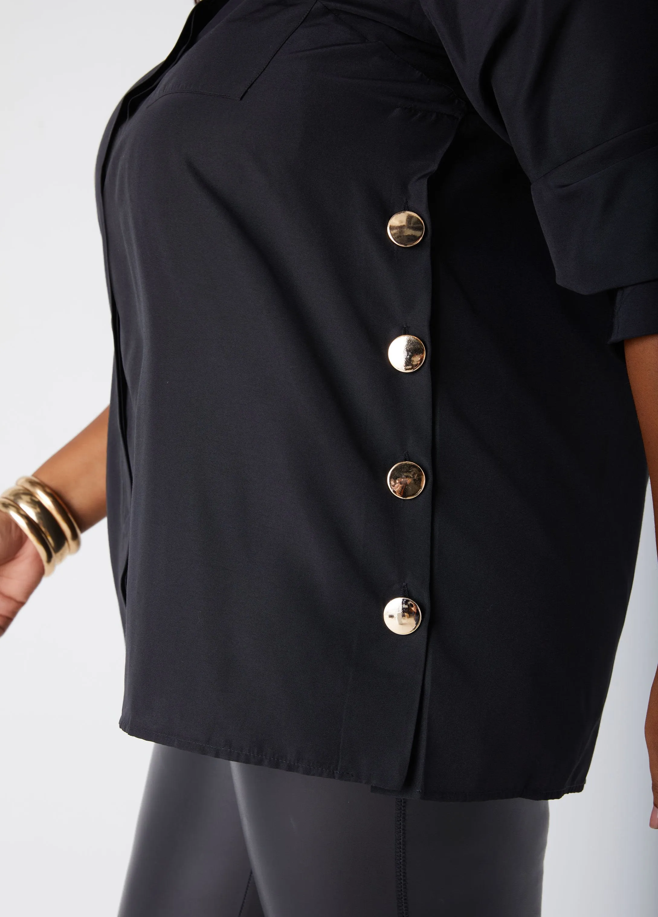 Button Detailed Poplin Shirt sold by Ashley Stewart product image thumbnail 2