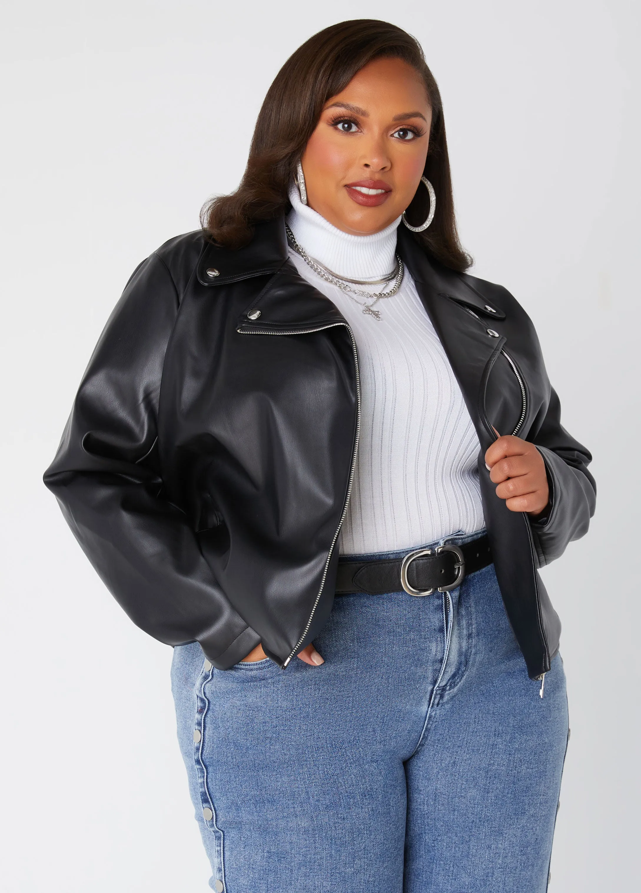 Asymmetric Faux Leather Jacket sold by Ashley Stewart
