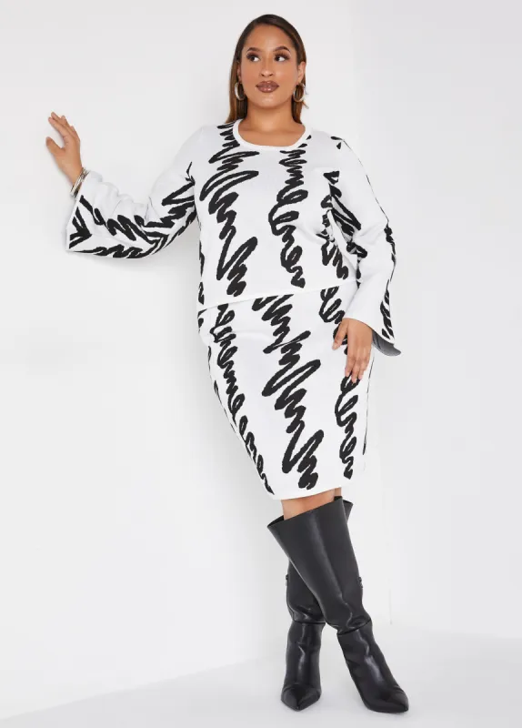 Scribble Intarsia Sweater Skirt sold by Ashley Stewart