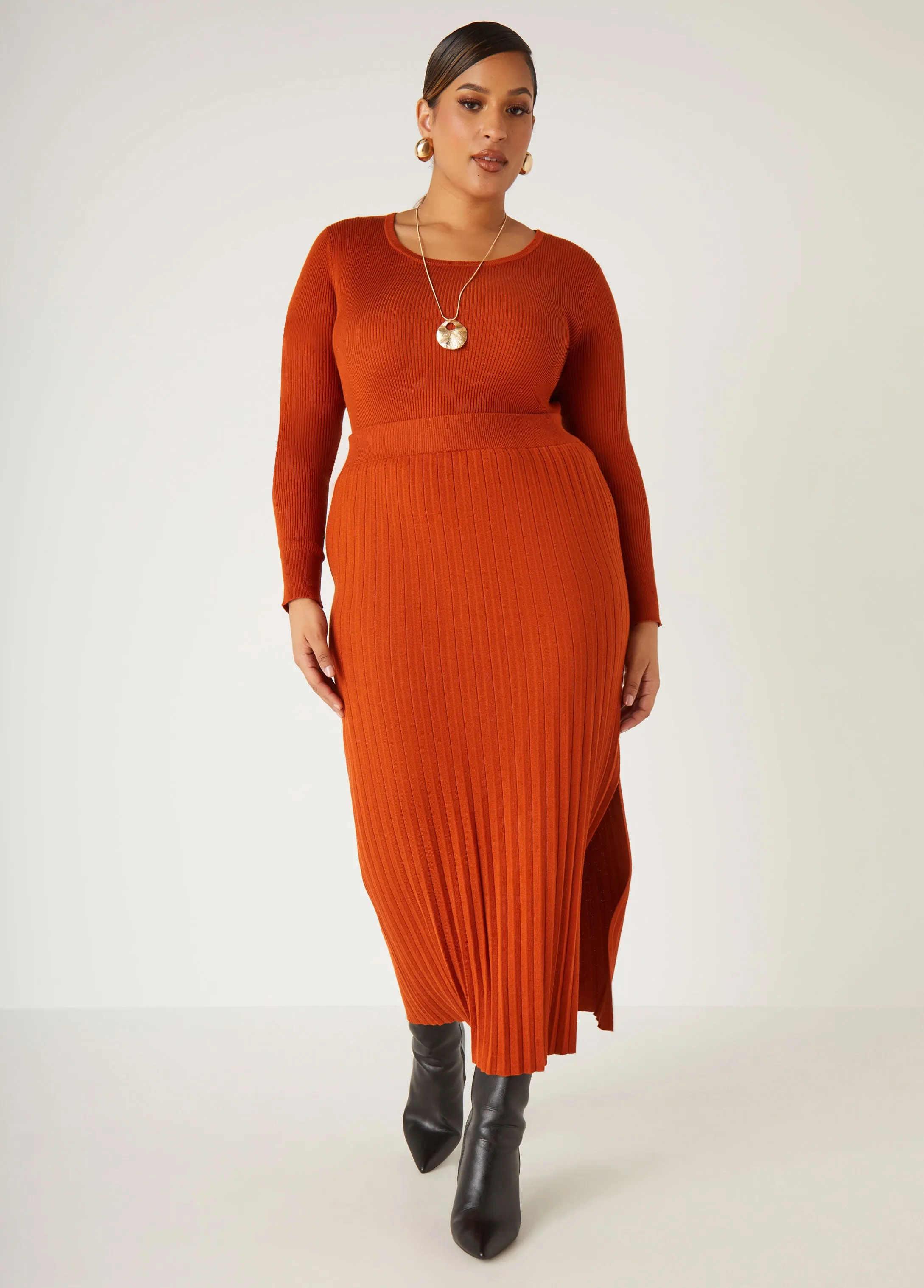 Pleated Knitted Midi Skirt sold by Ashley Stewart