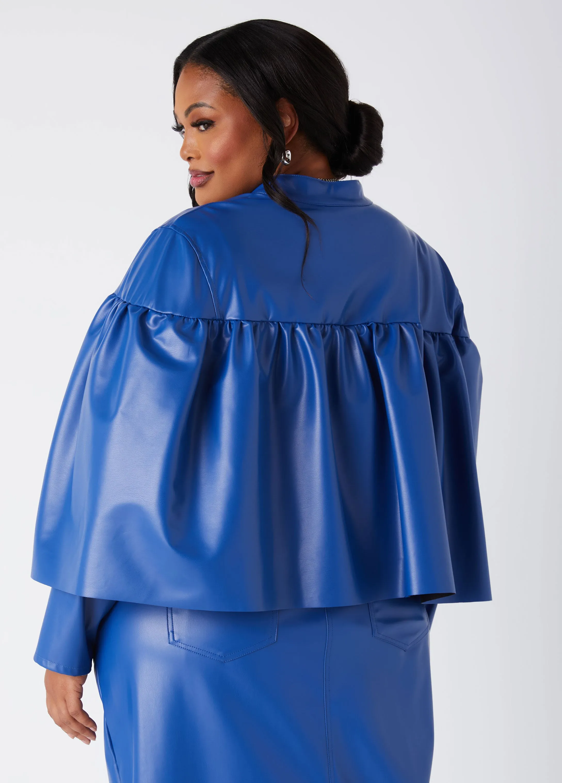 Faux Leather Cape Effect Jacket sold by Ashley Stewart product image thumbnail 2