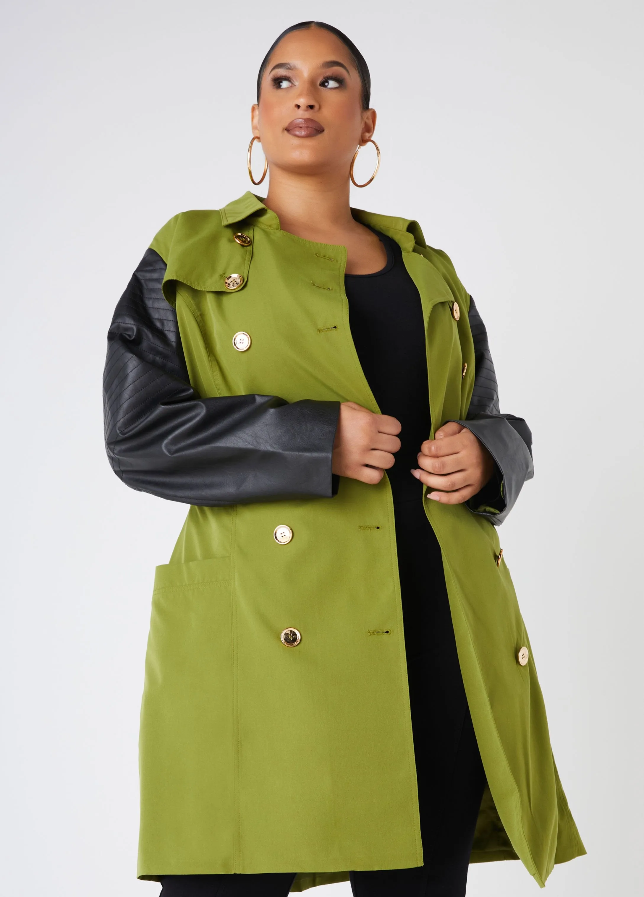 Leather Paneled Trench Coat sold by Ashley Stewart