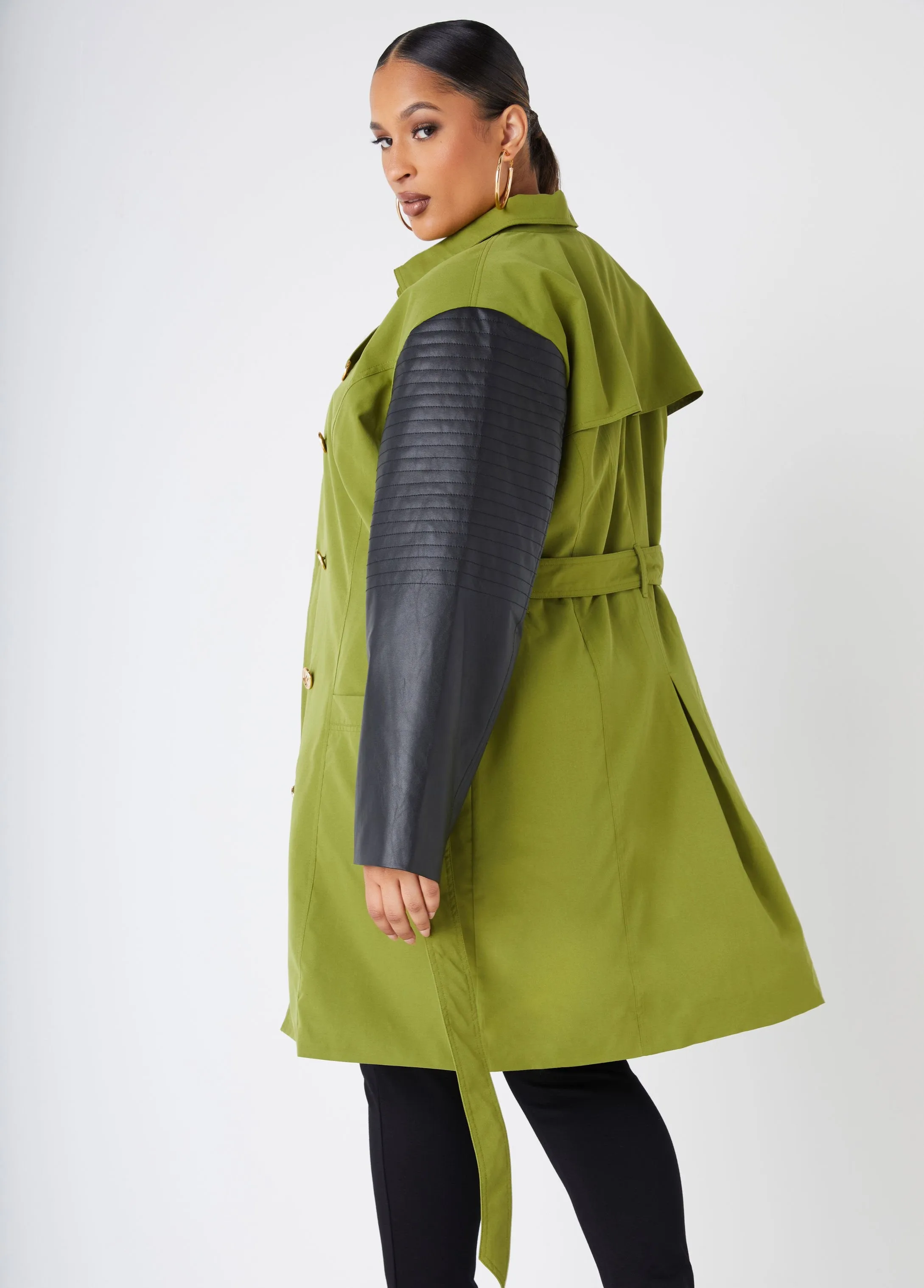 Leather Paneled Trench Coat sold by Ashley Stewart product image thumbnail 2