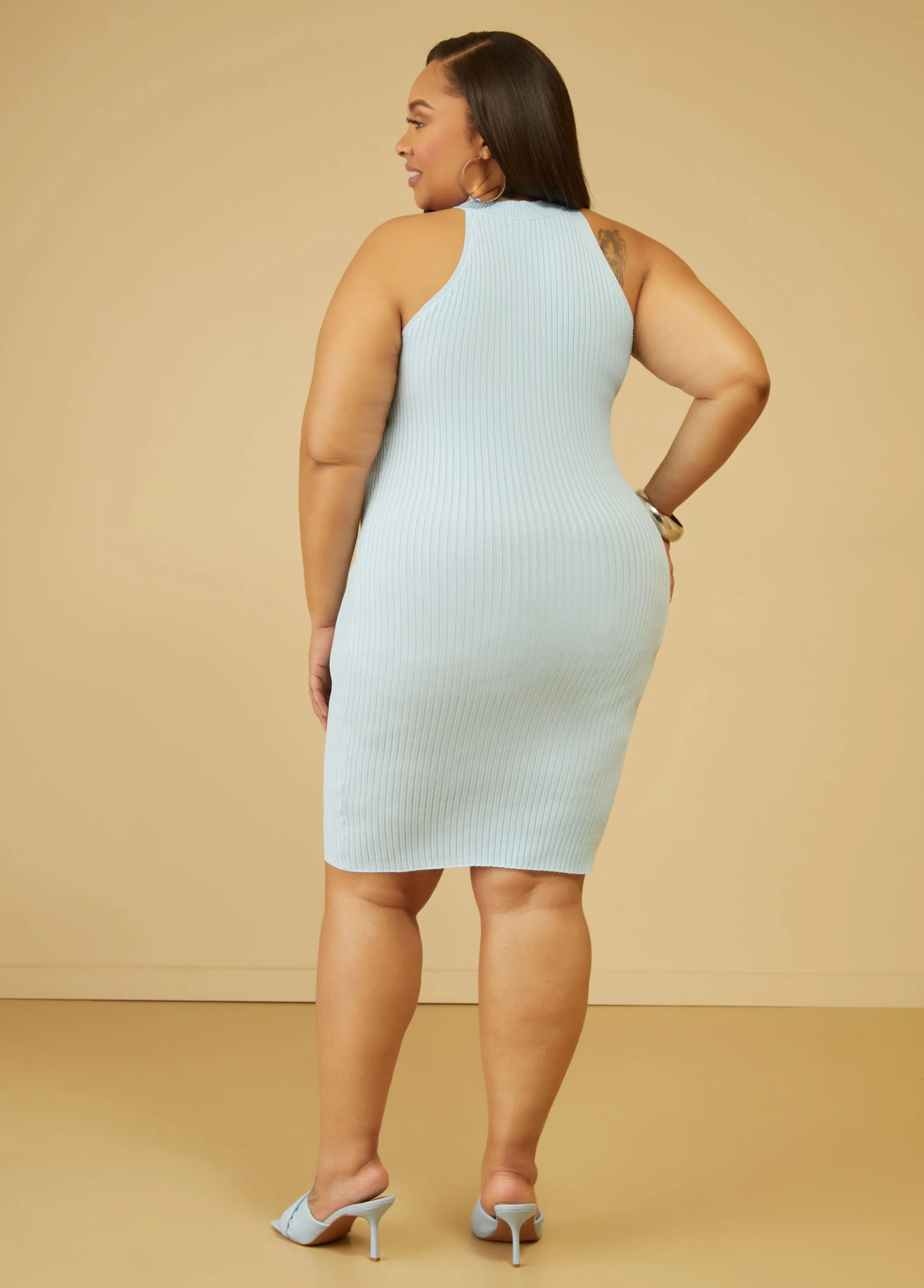 Twist Front Ribbed Bodycon Dress sold by Ashley Stewart product image thumbnail 2