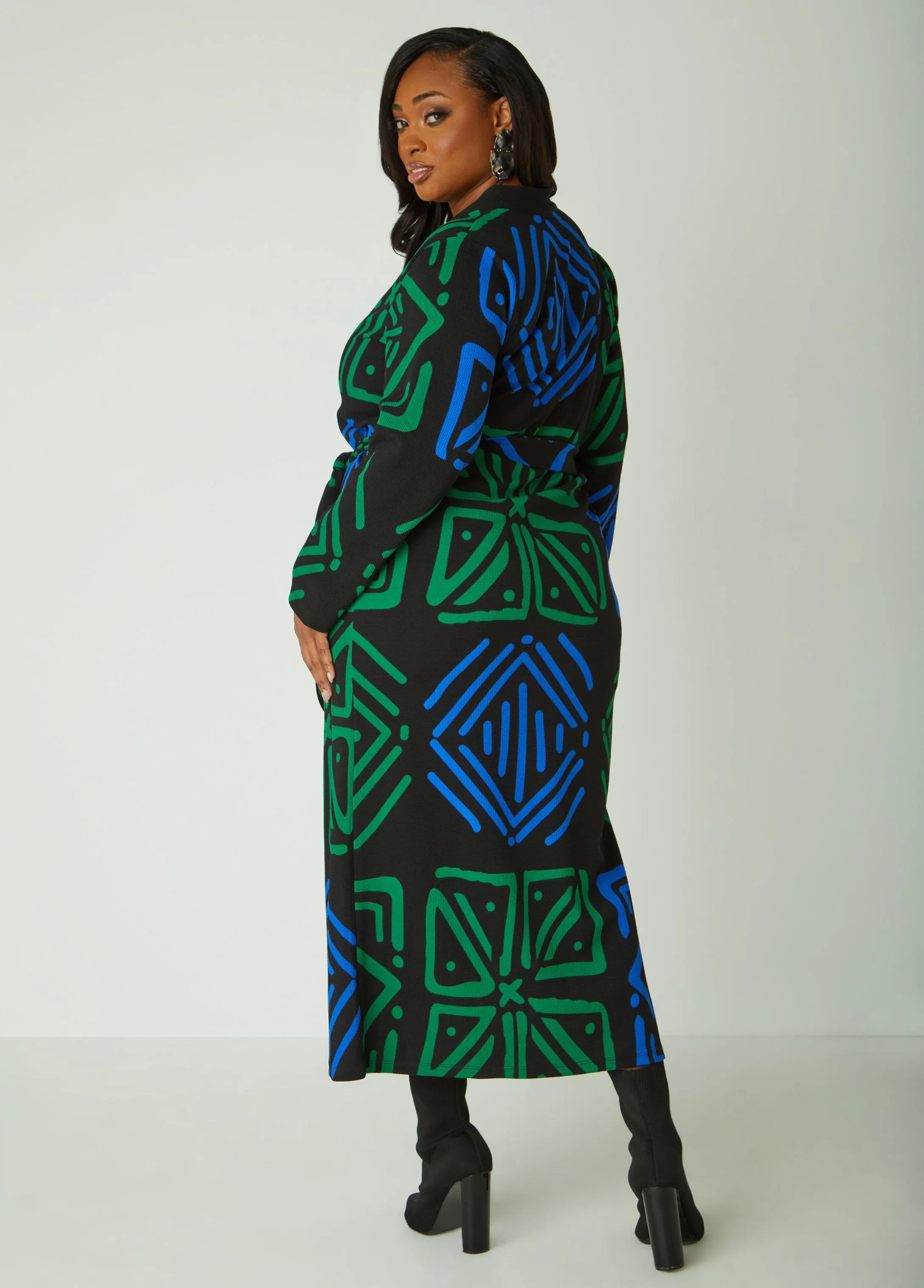 Belted Abstract Print Maxi Dress sold by Ashley Stewart product image thumbnail 2