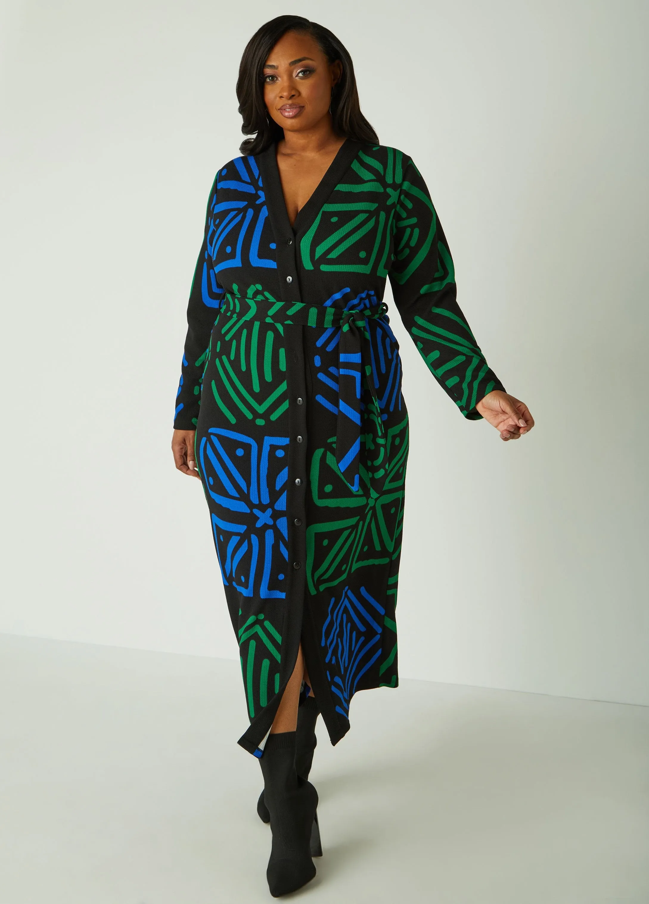 Belted Abstract Print Maxi Dress sold by Ashley Stewart product image thumbnail 3