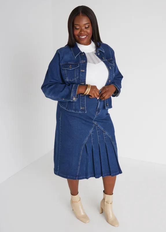 Pleated Denim Midi Skirt sold by Ashley Stewart