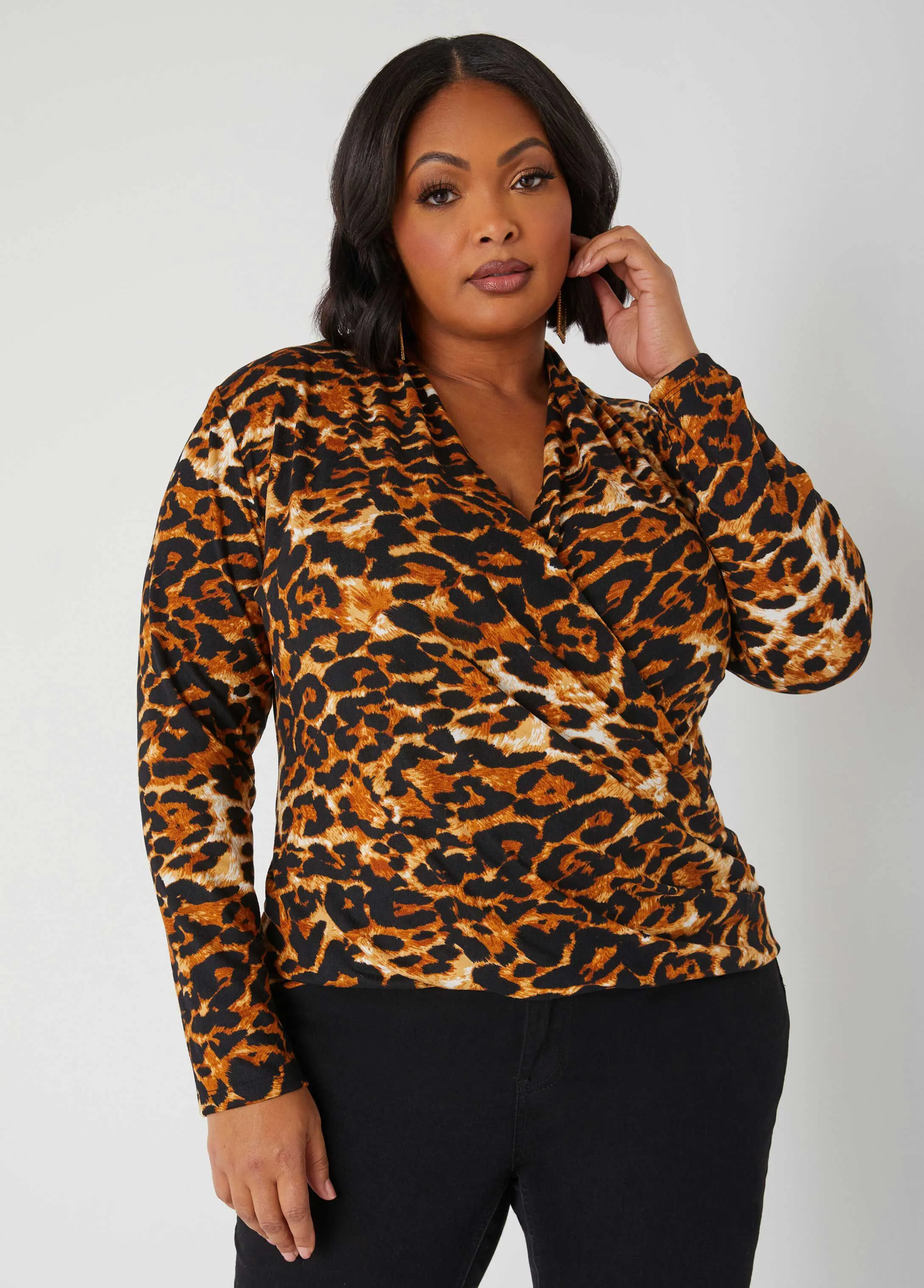 Animal Print Faux Wrap Top sold by Ashley Stewart