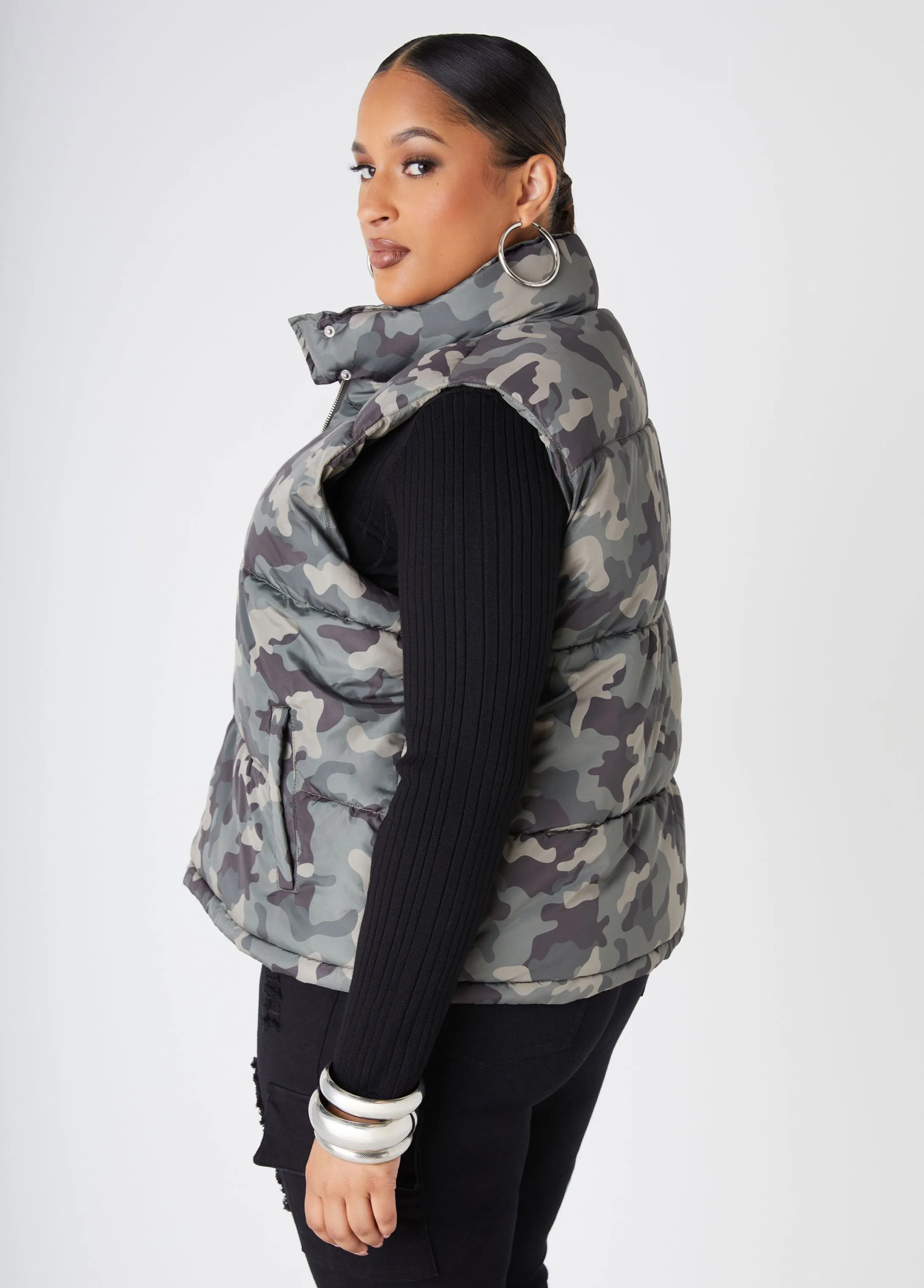 Camo Print Puffer Vest sold by Ashley Stewart product image thumbnail 2