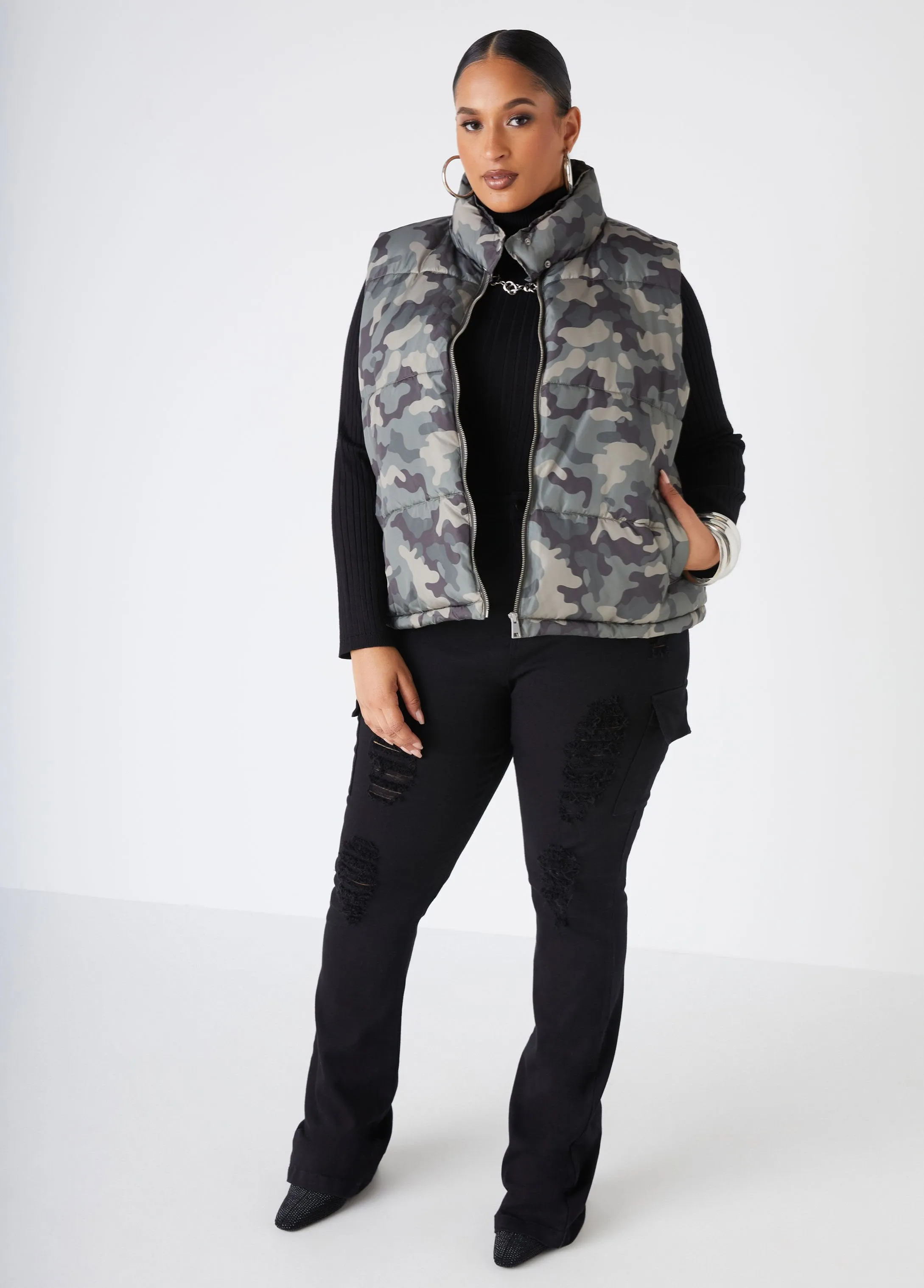 Camo Print Puffer Vest sold by Ashley Stewart product image thumbnail 4