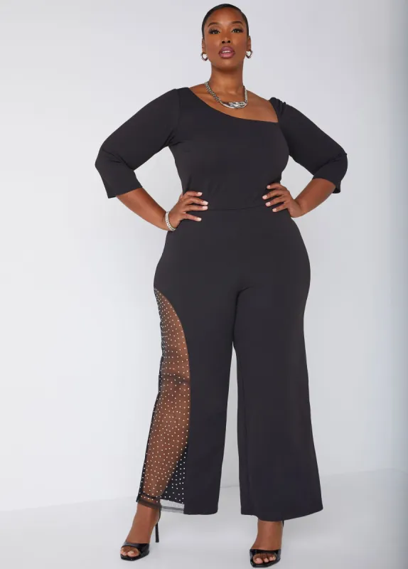 Embellished Mesh Paneled Jumpsuit sold by Ashley Stewart