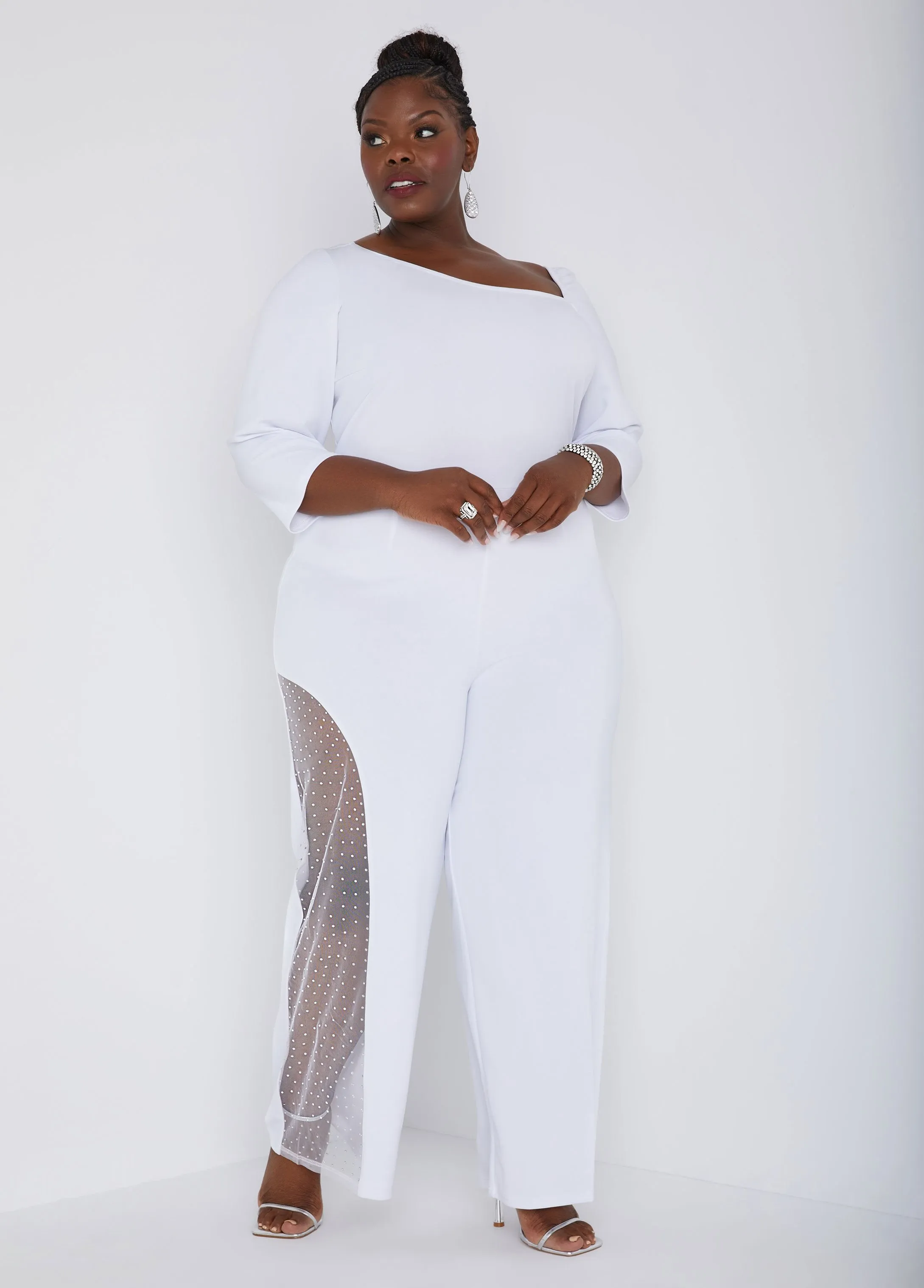 Embellished Mesh Paneled Jumpsuit sold by Ashley Stewart product image thumbnail 5