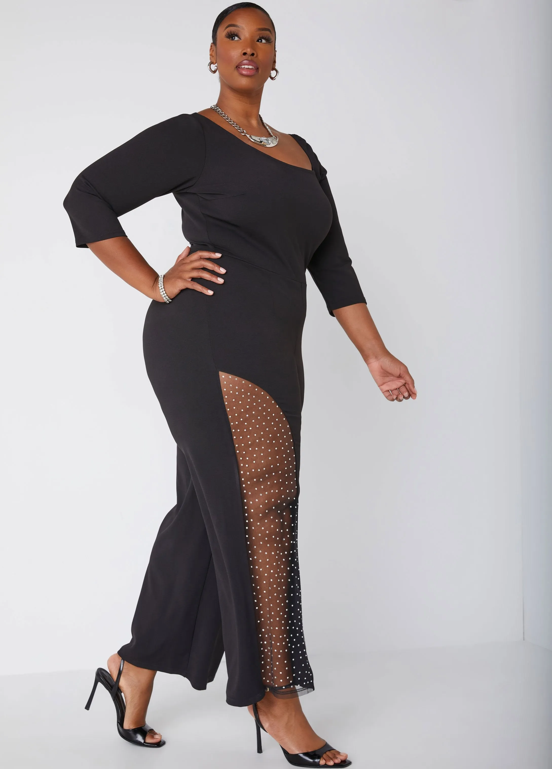Embellished Mesh Paneled Jumpsuit sold by Ashley Stewart product image thumbnail 3