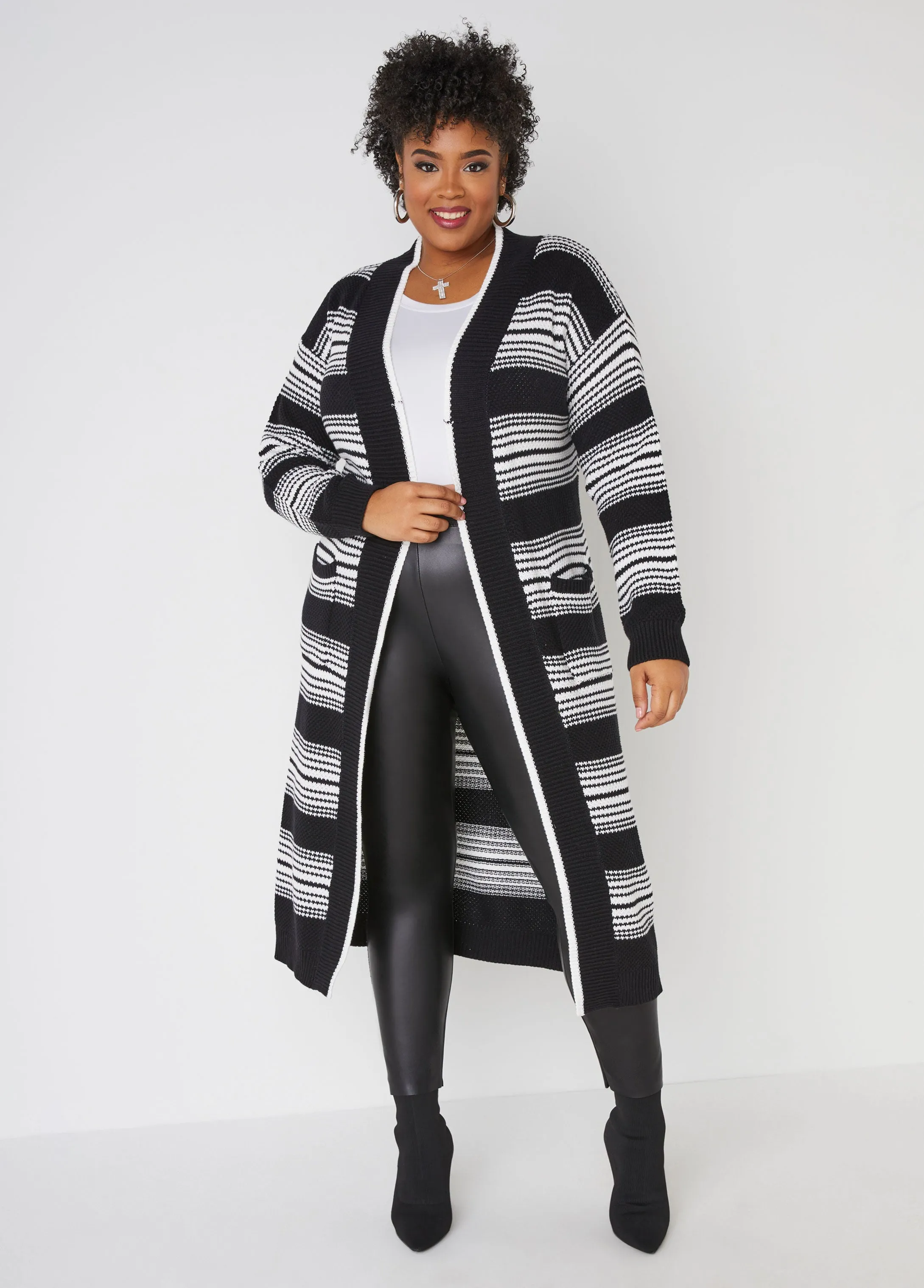 Open Front Stripe Cardigan sold by Ashley Stewart