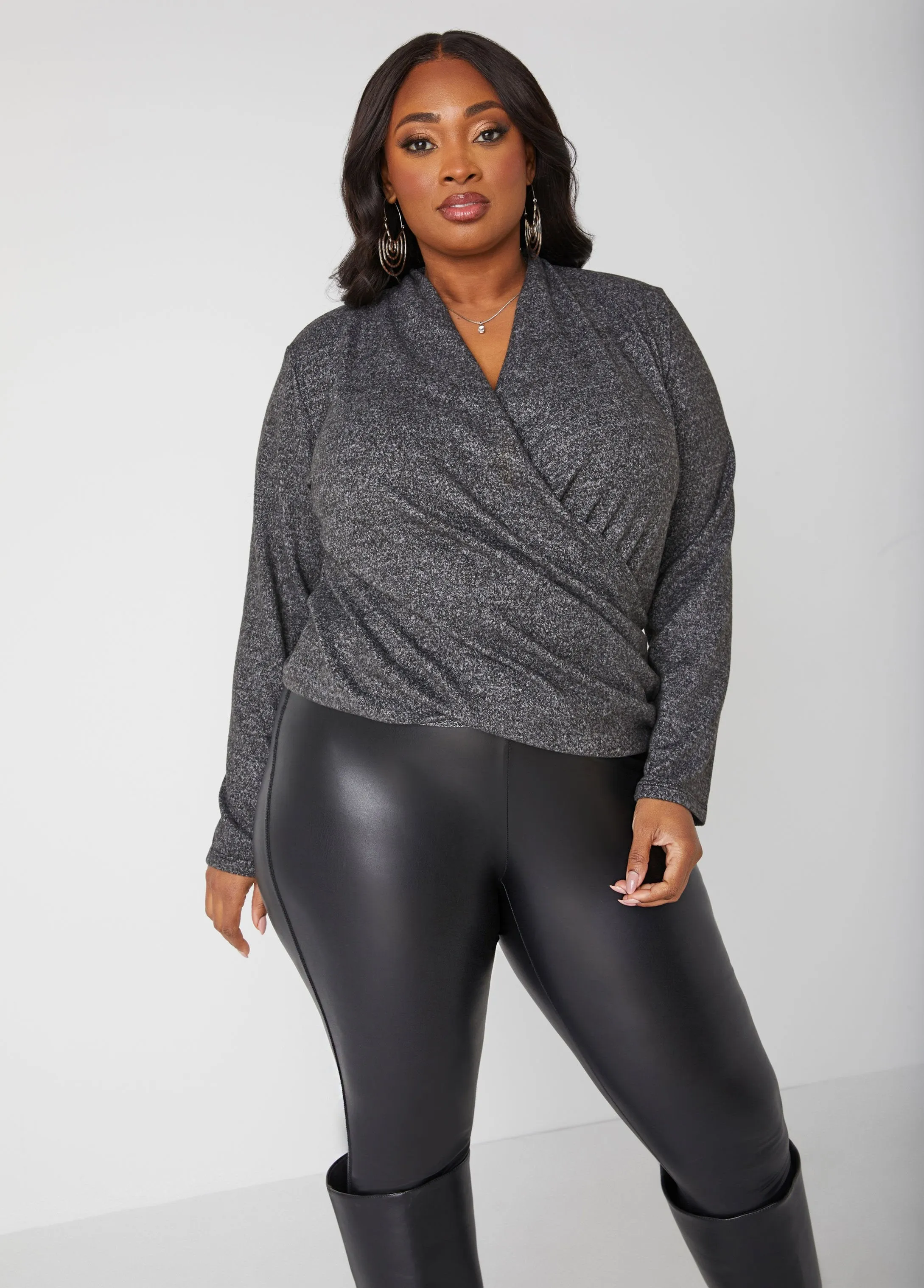 Hacci Knit Faux Wrap Top sold by Ashley Stewart