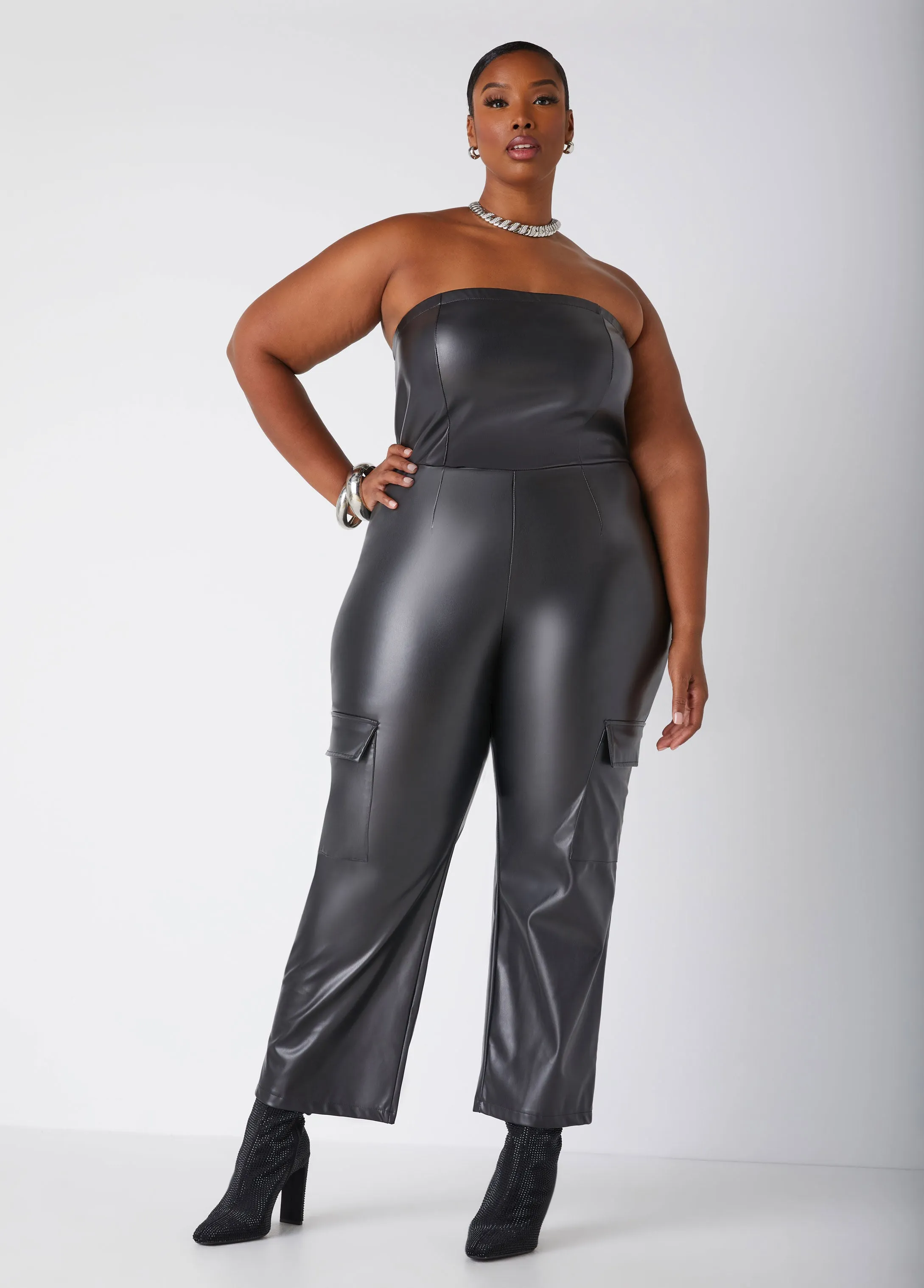 Strapless Faux Leather Jumpsuit sold by Ashley Stewart product image thumbnail 5