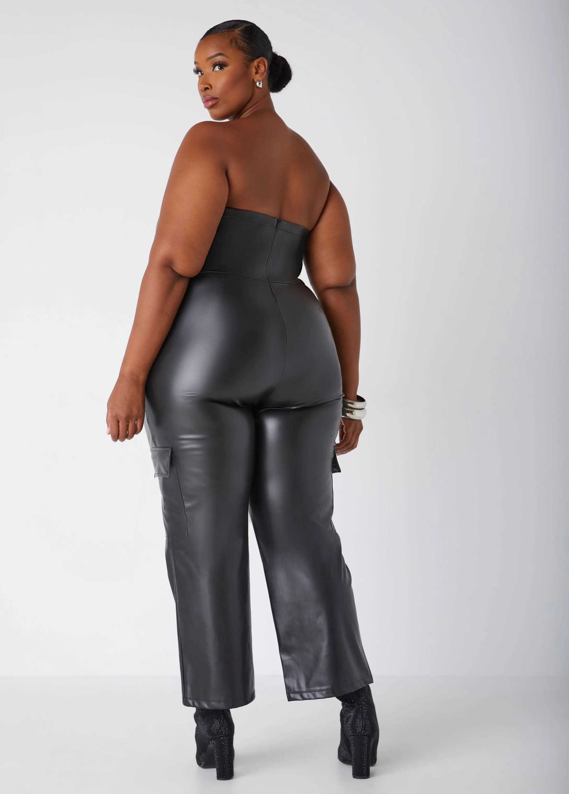 Strapless Faux Leather Jumpsuit sold by Ashley Stewart product image thumbnail 2
