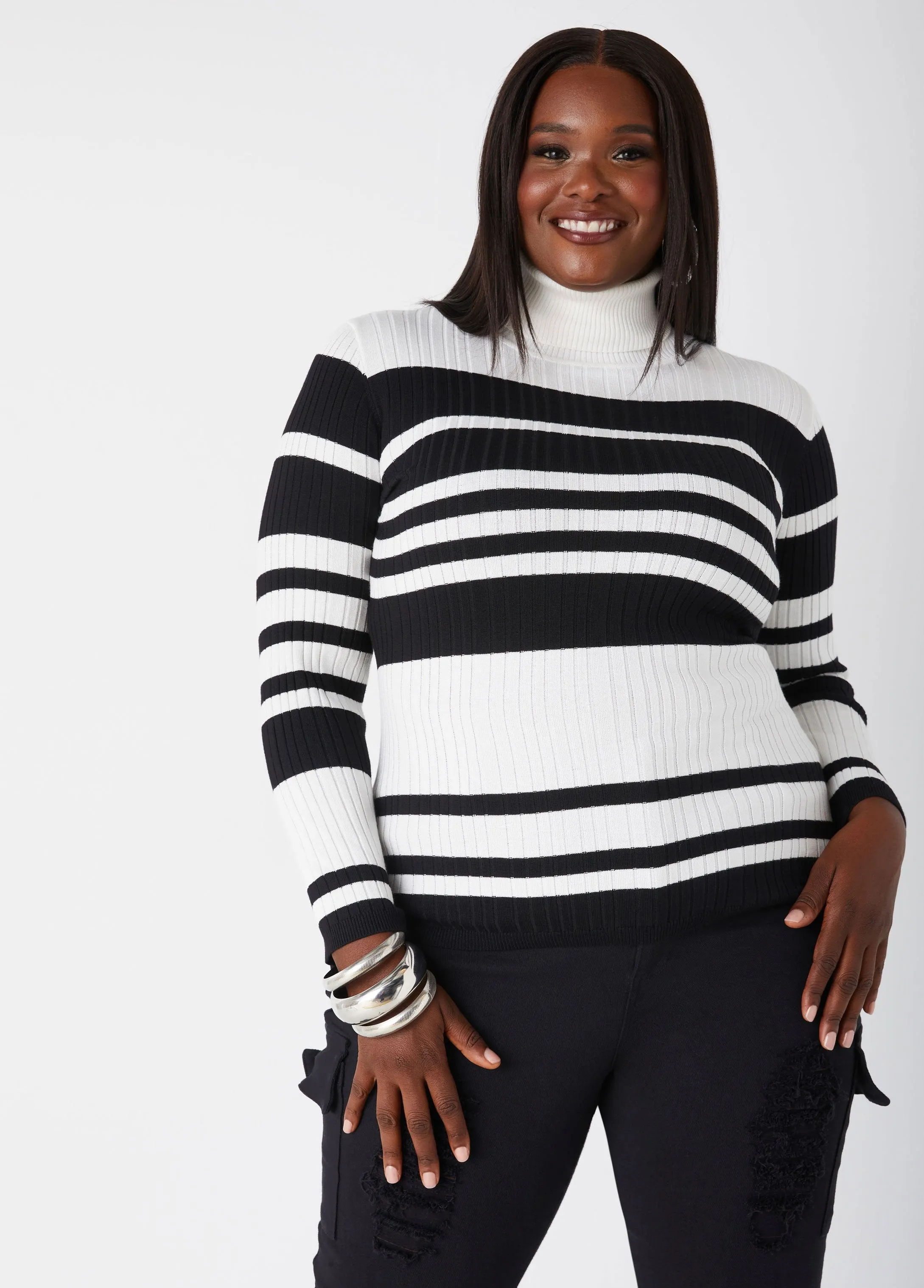 Striped Pullover Turtleneck Sweater sold by Ashley Stewart