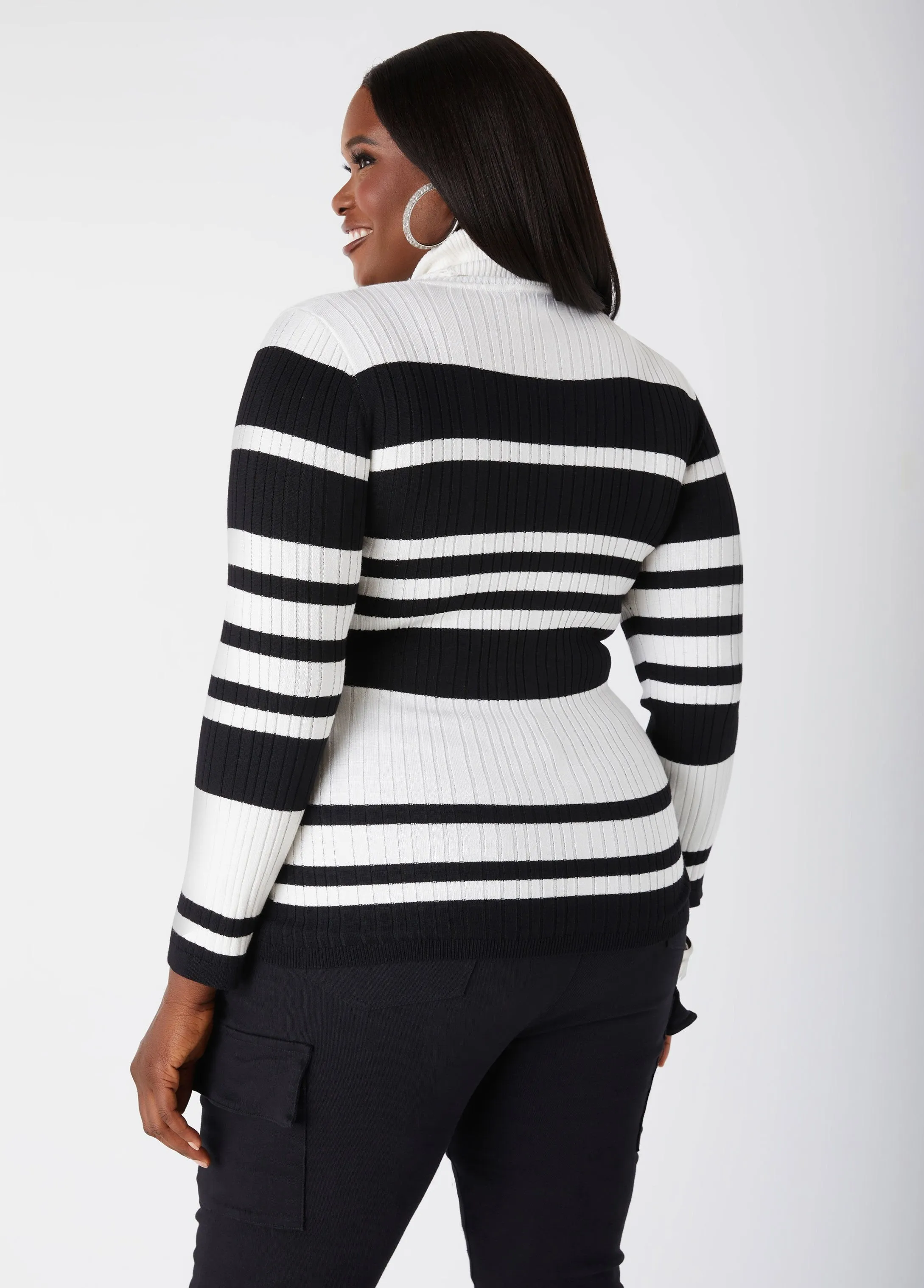 Striped Pullover Turtleneck Sweater sold by Ashley Stewart product image thumbnail 2
