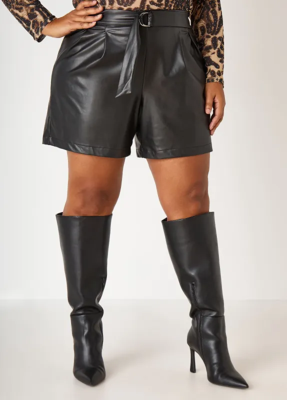 Pleated Faux Leather Shorts sold by Ashley Stewart