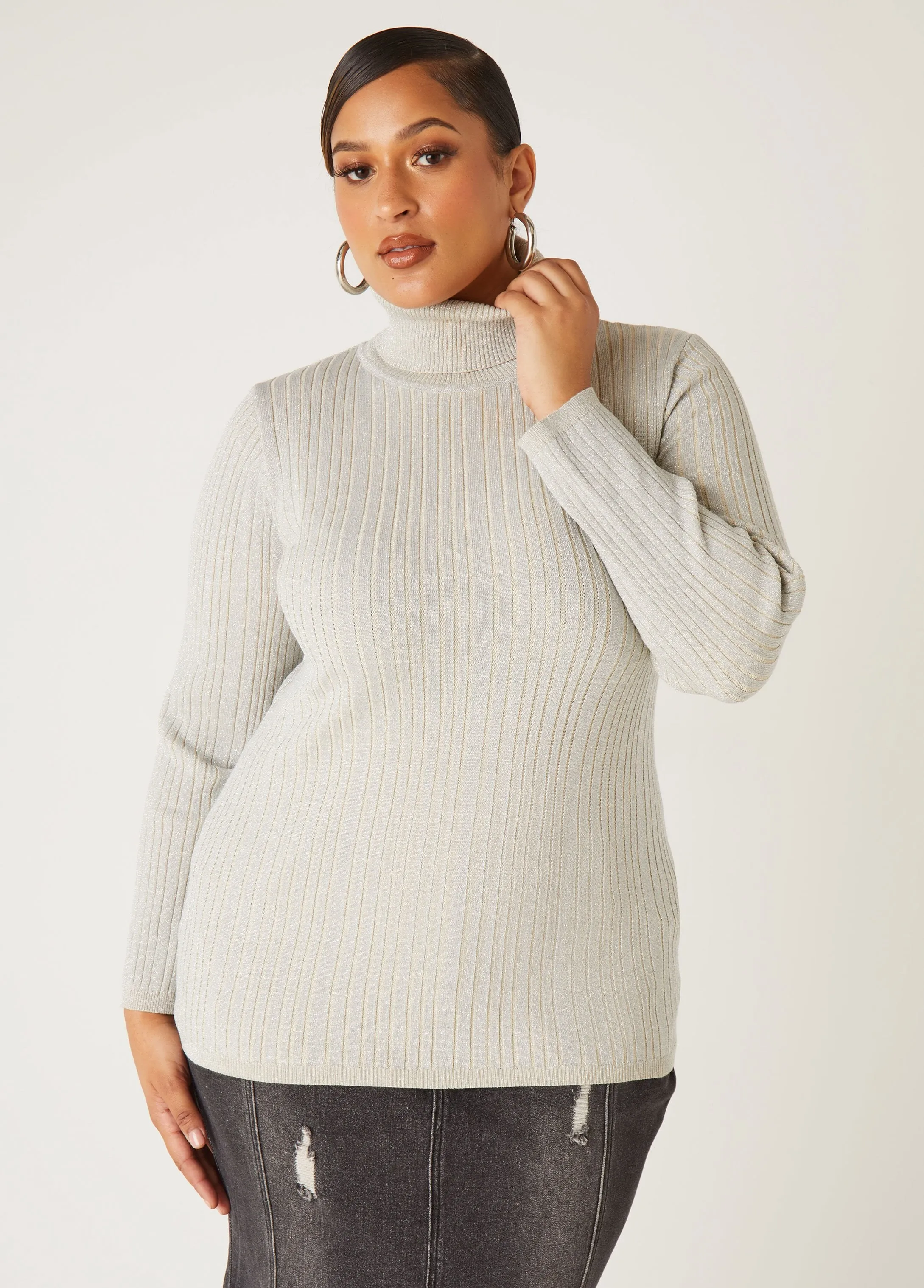Lurex™ Ribbed Turtleneck Sweater sold by Ashley Stewart