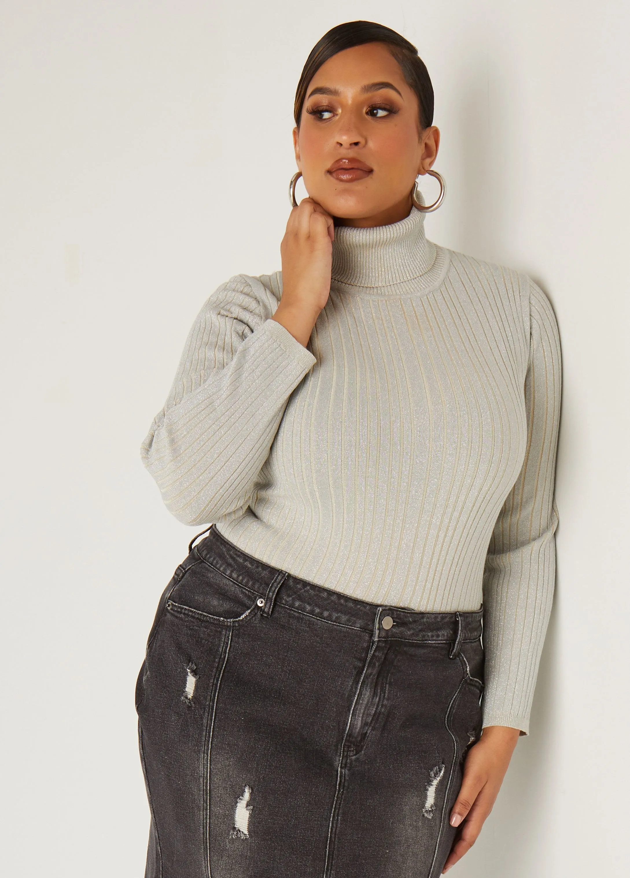Lurex™ Ribbed Turtleneck Sweater sold by Ashley Stewart product image thumbnail 5