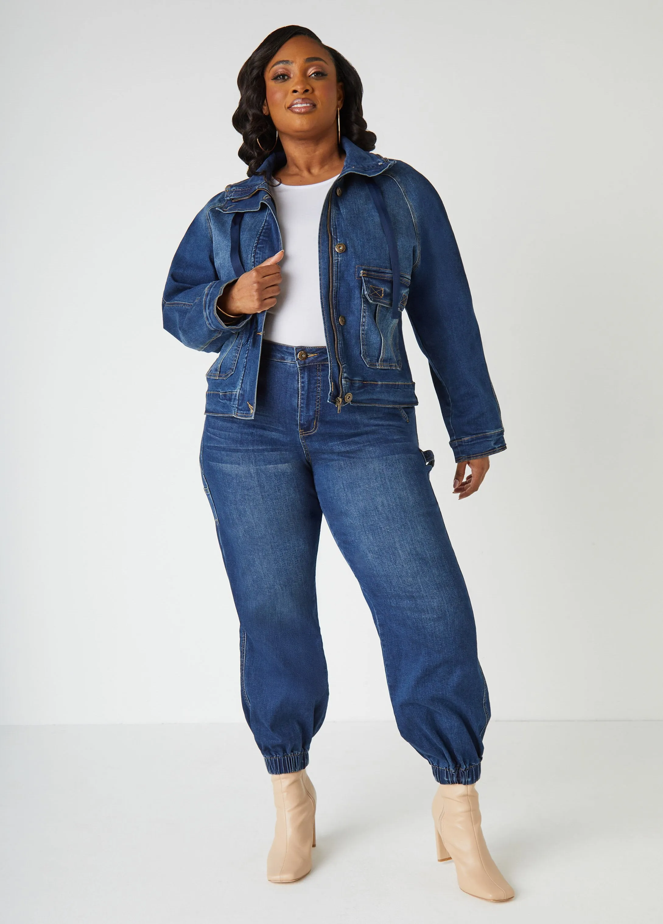 Mid Rise Denim Joggers sold by Ashley Stewart