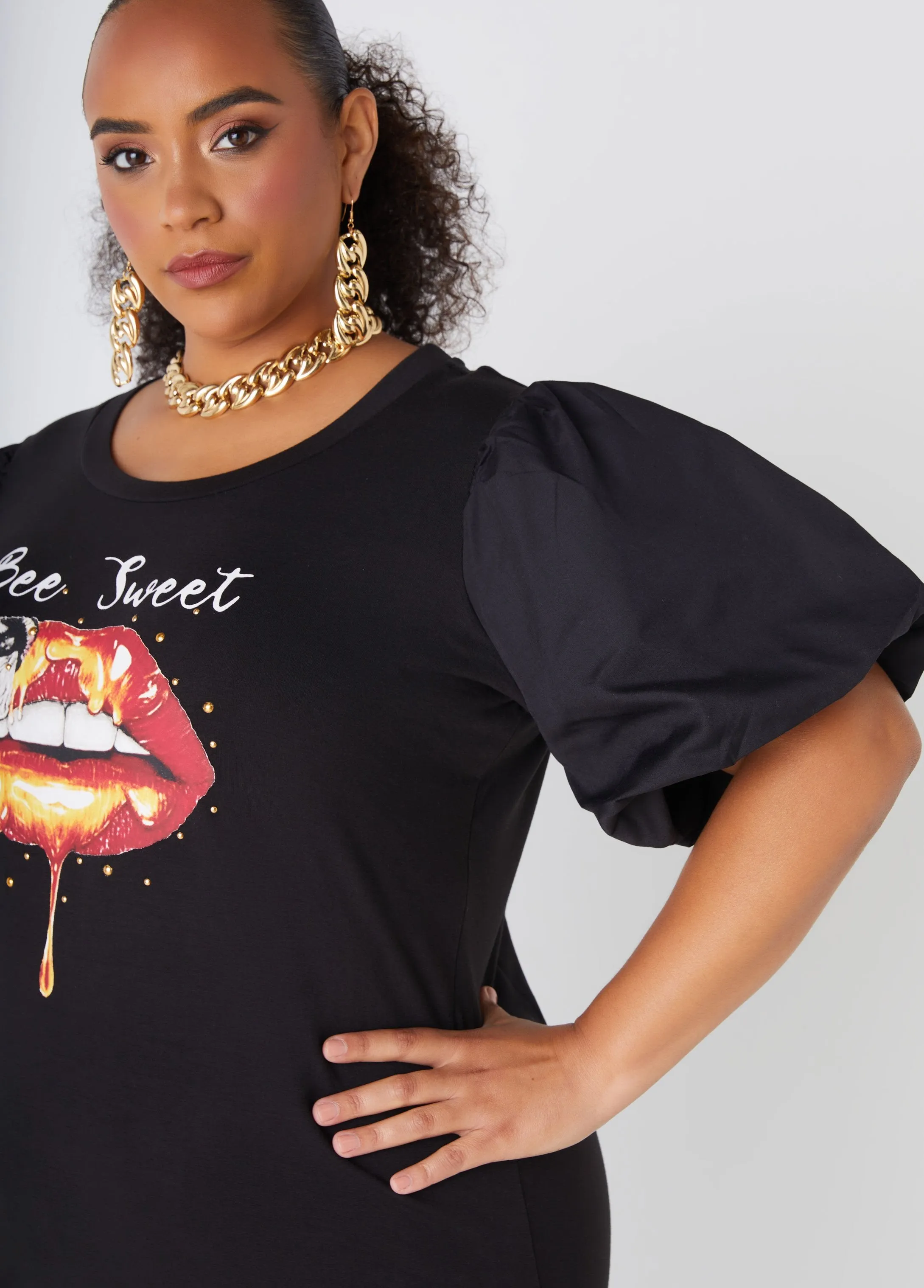 Bee Sweet Puff Sleeved Tee sold by Ashley Stewart product image thumbnail 3