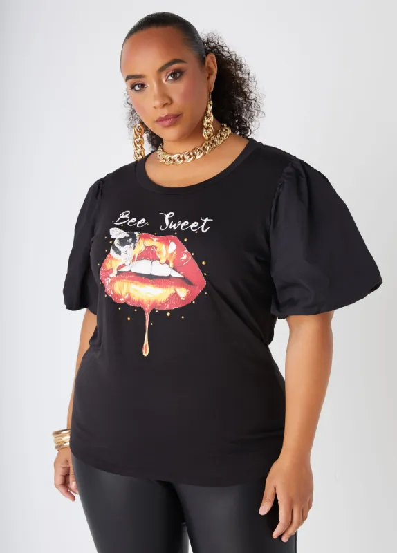 Bee Sweet Puff Sleeved Tee sold by Ashley Stewart