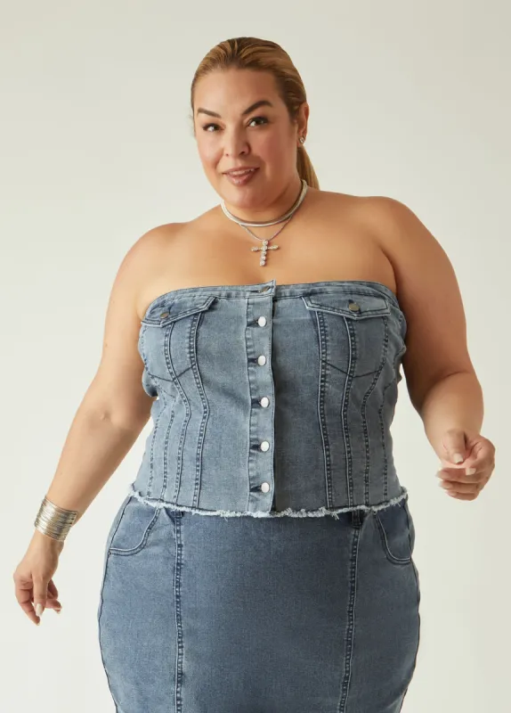 Strapless Denim Bustier Top sold by Ashley Stewart