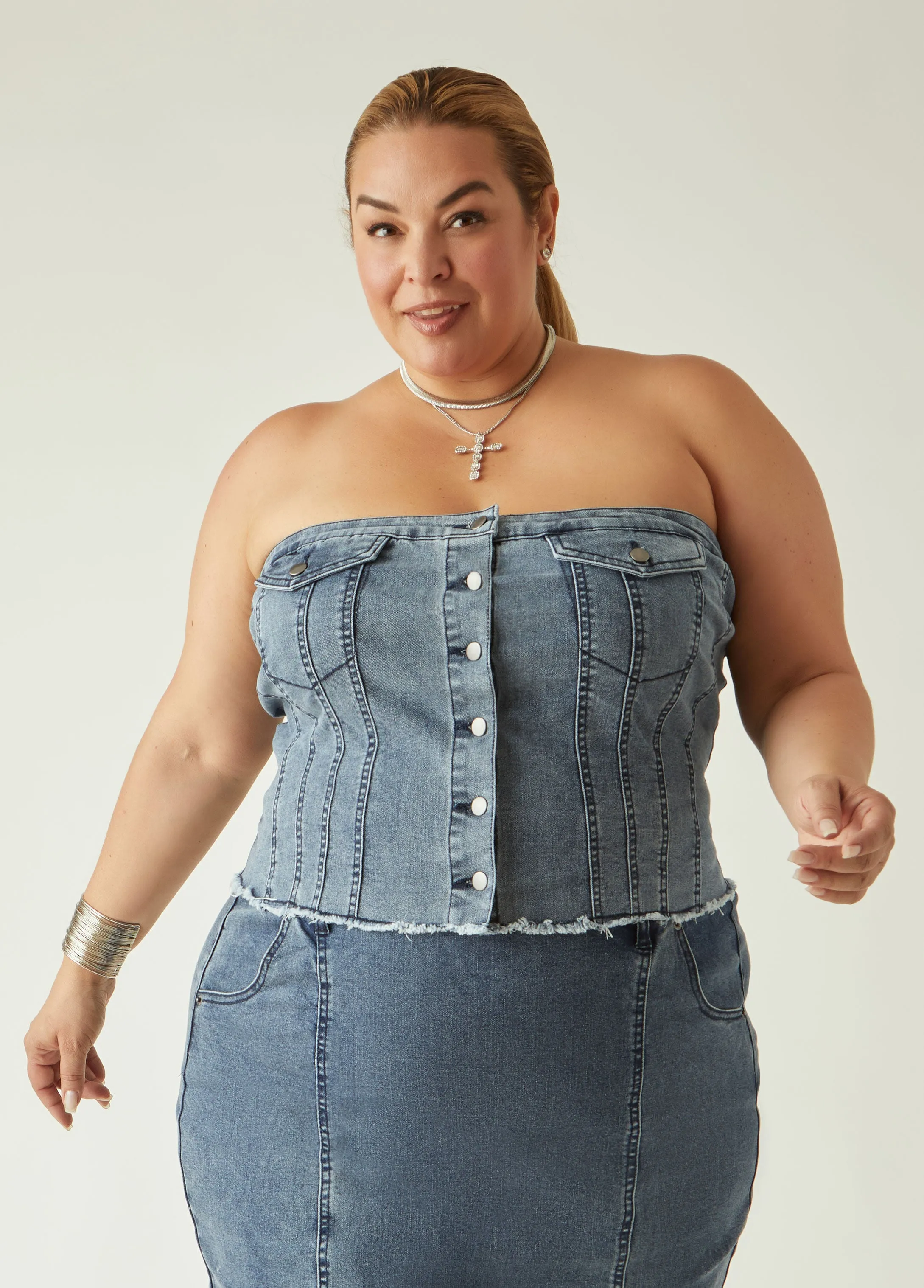 Strapless Denim Bustier Top sold by Ashley Stewart