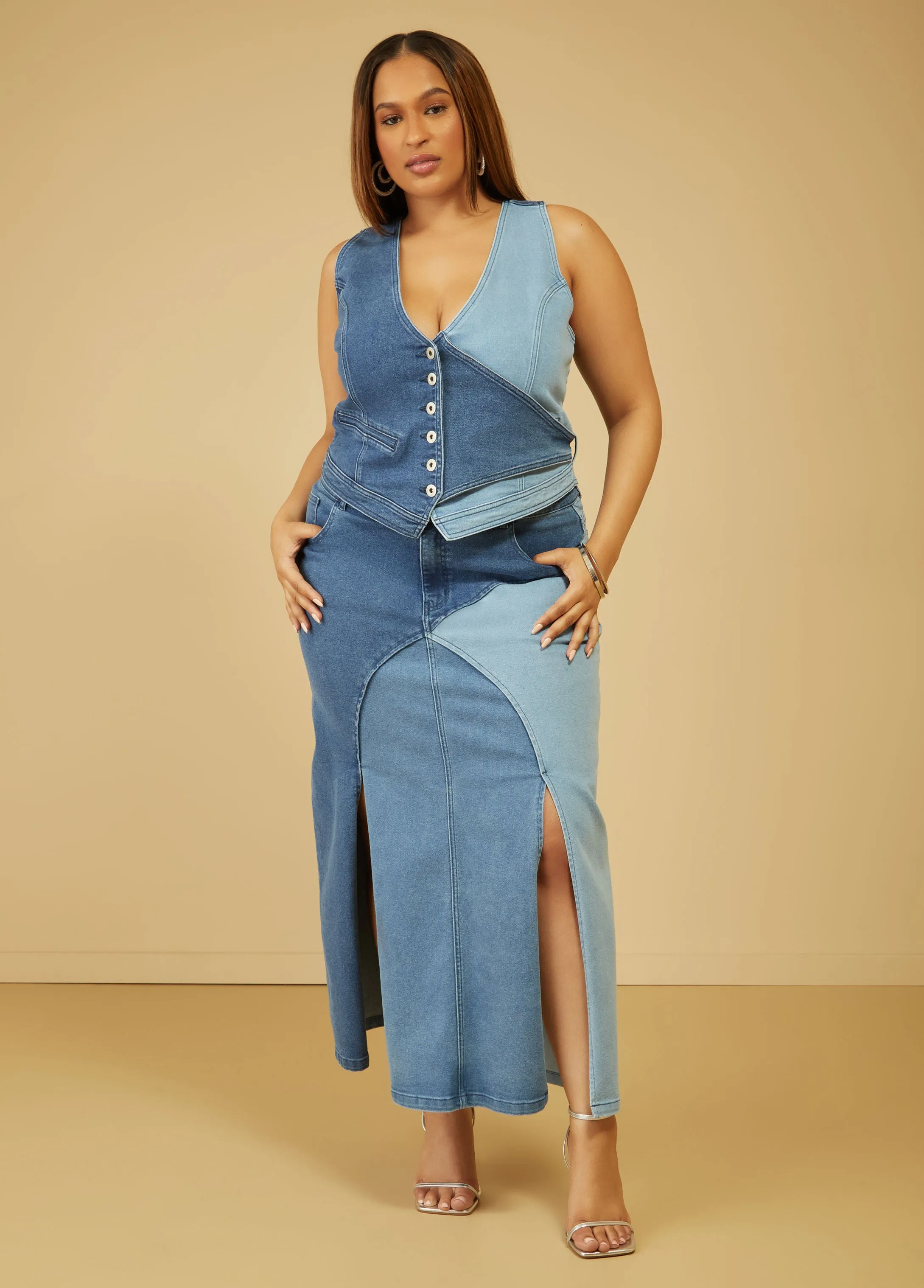Colorblock Wrap Denim Vest sold by Ashley Stewart product image thumbnail 3