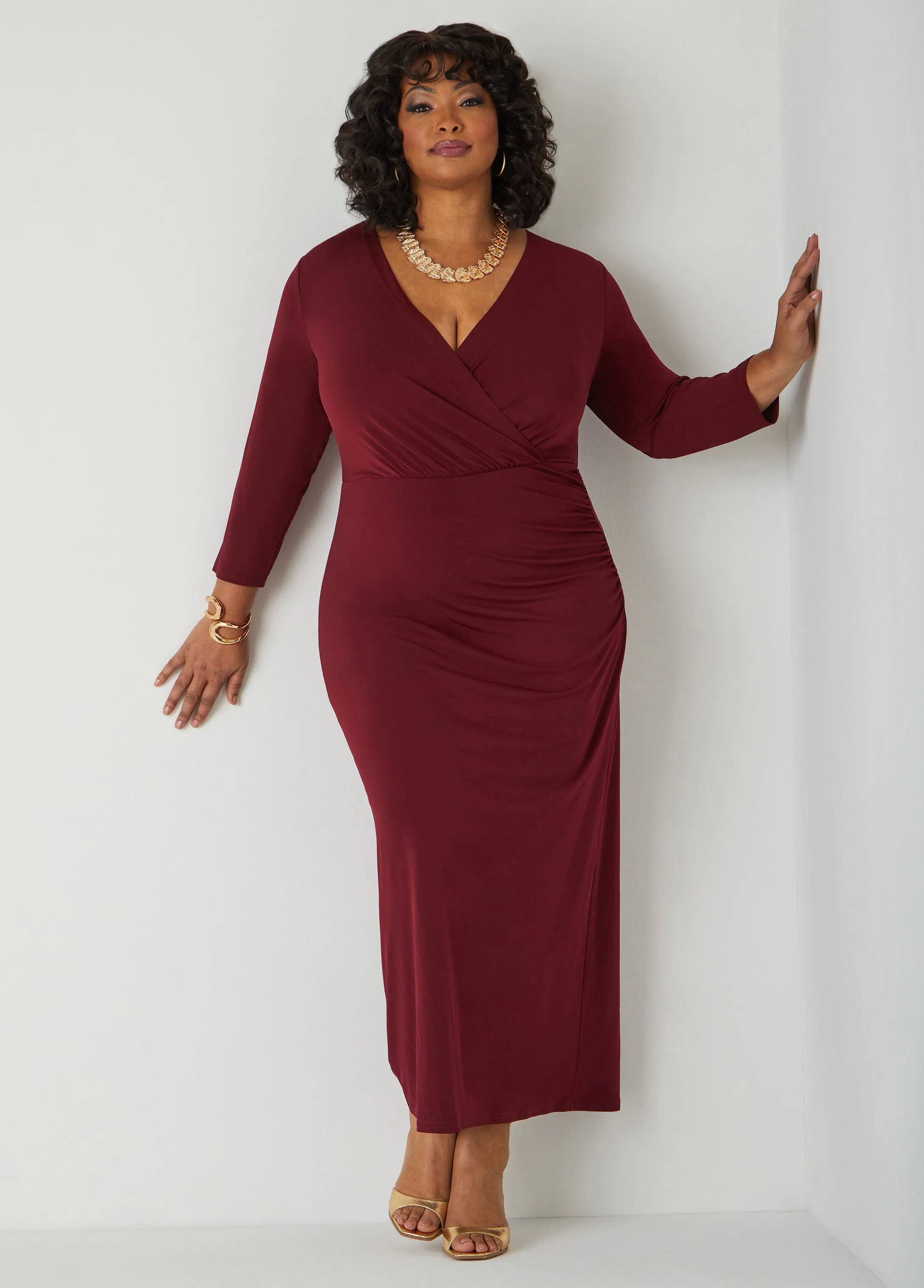 Faux Wrap Maxi Stretch Knit Dress sold by Ashley Stewart product image thumbnail 3