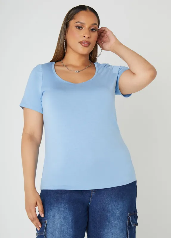 The Basic Scoop Neck Tee sold by Ashley Stewart