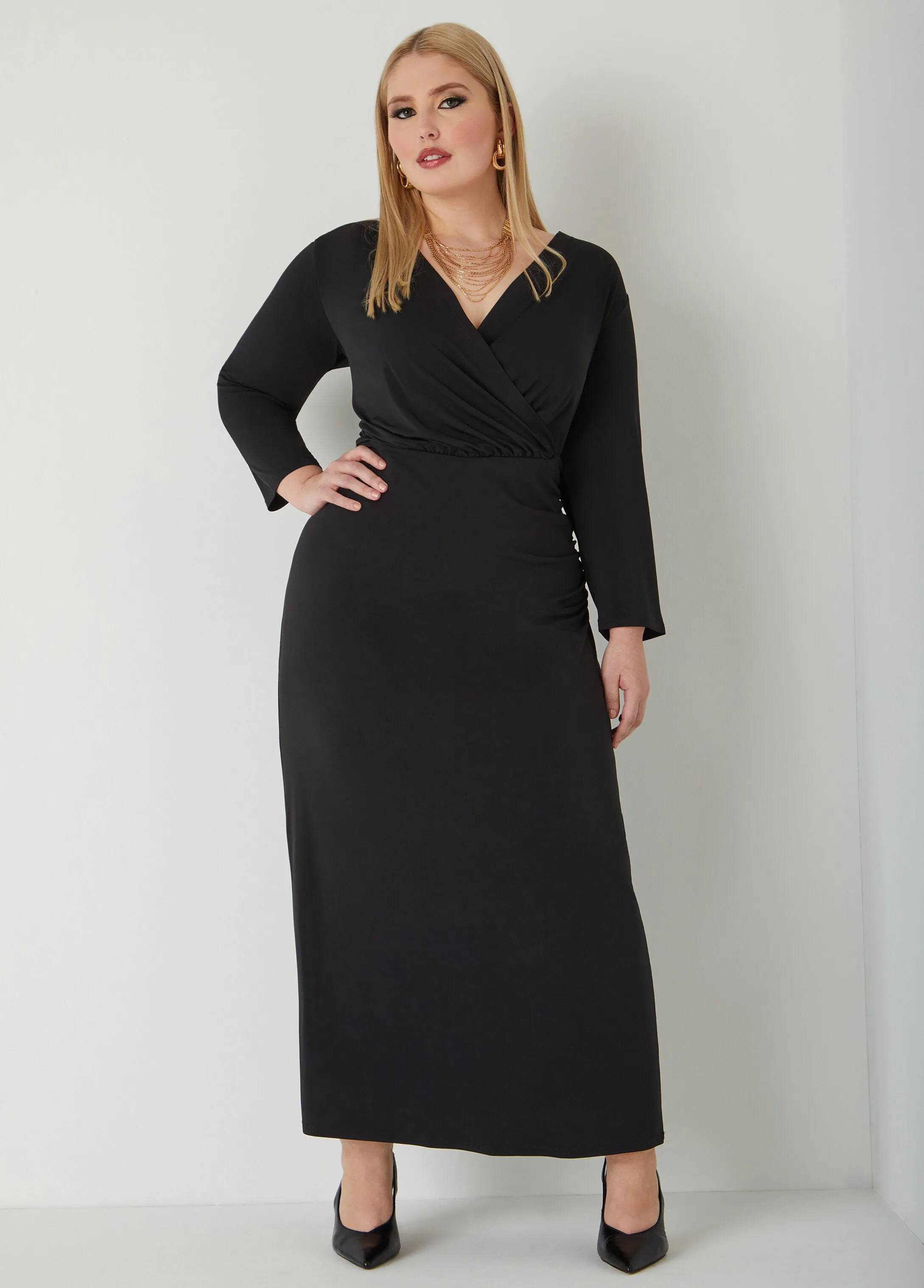 Faux Wrap Stretch Knit Maxi Dress sold by Ashley Stewart