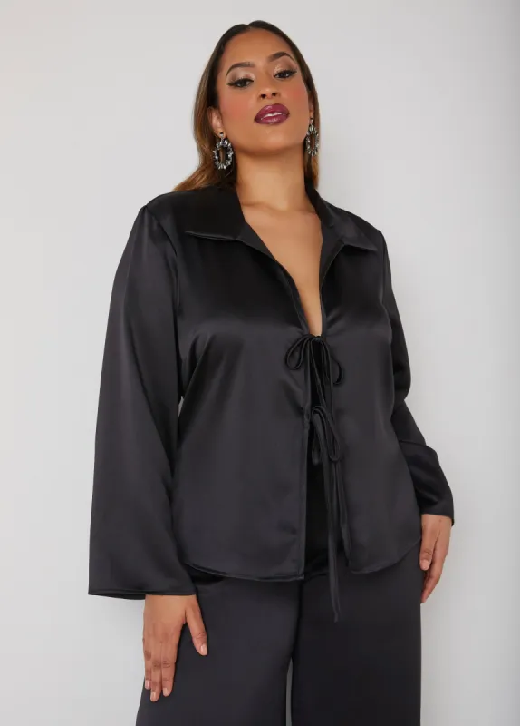 Tie Front Satin Top sold by Ashley Stewart