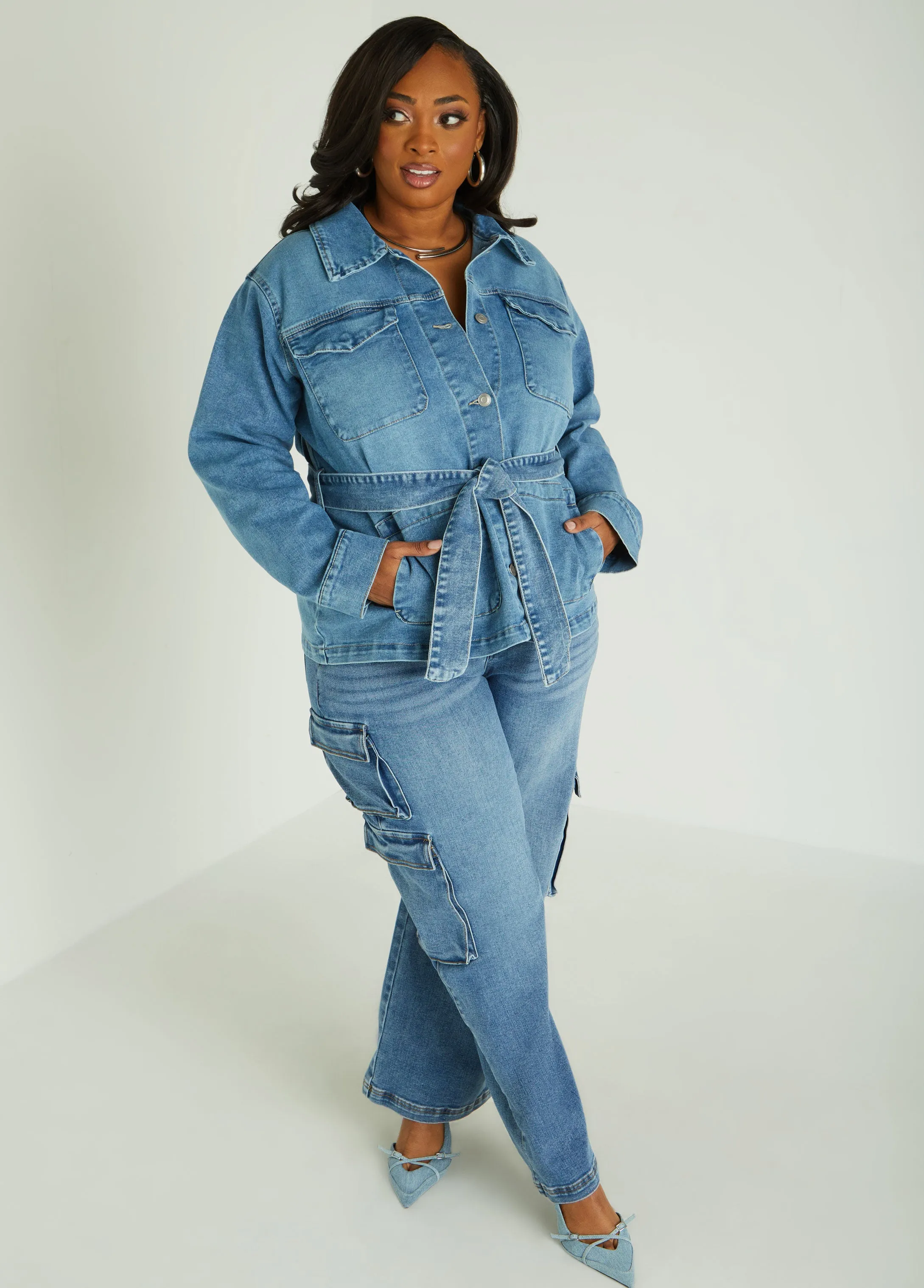 Belted Denim Shacket sold by Ashley Stewart product image thumbnail 3