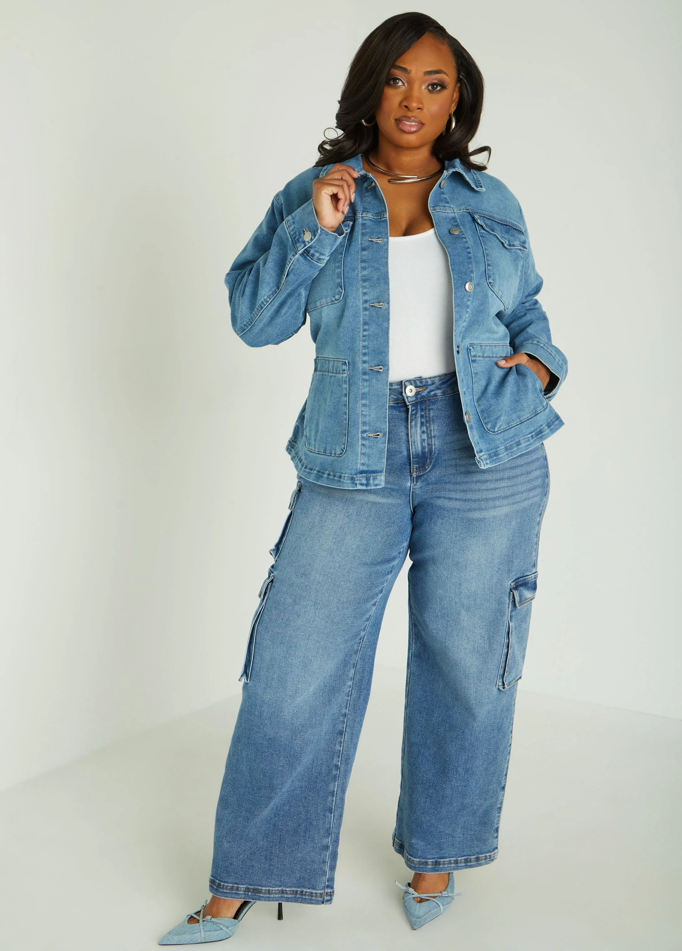 Belted Denim Shacket sold by Ashley Stewart product image thumbnail 4
