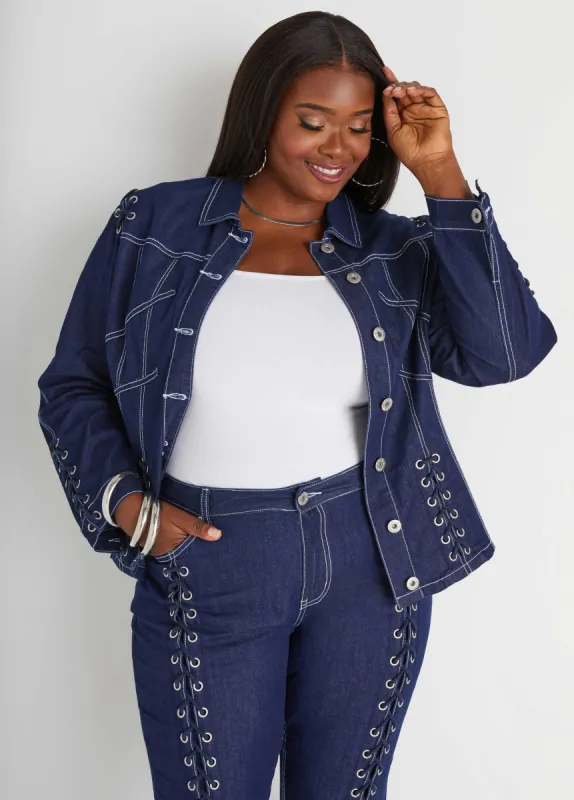 Lace Up Denim Jacket sold by Ashley Stewart