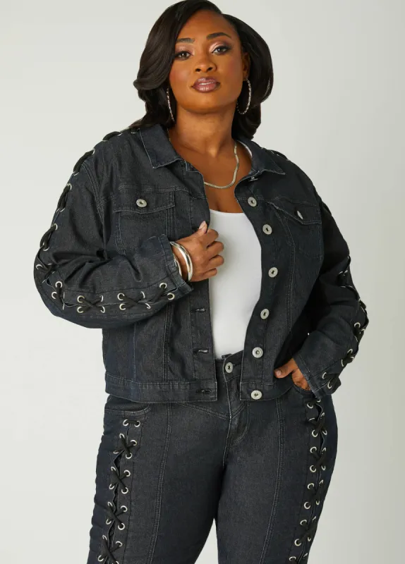 Laced Up Denim Jacket sold by Ashley Stewart