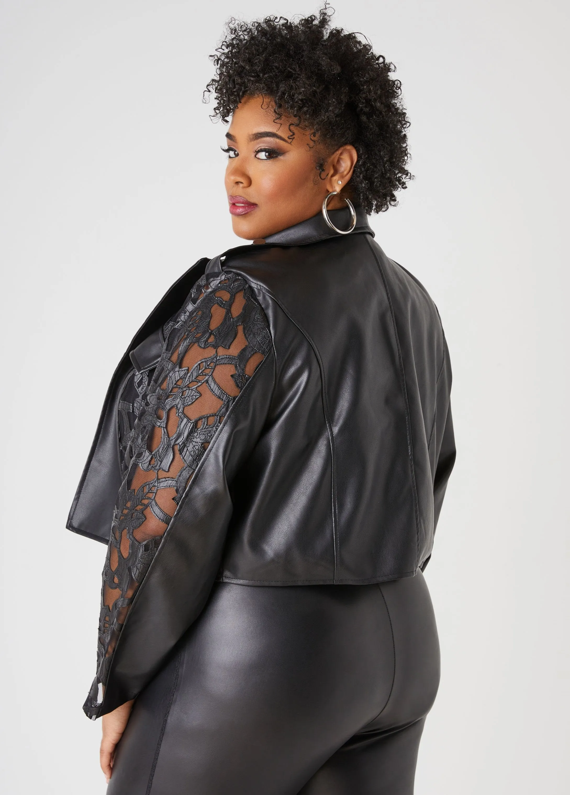 Mesh Paneled Faux Leather Jacket sold by Ashley Stewart product image thumbnail 2