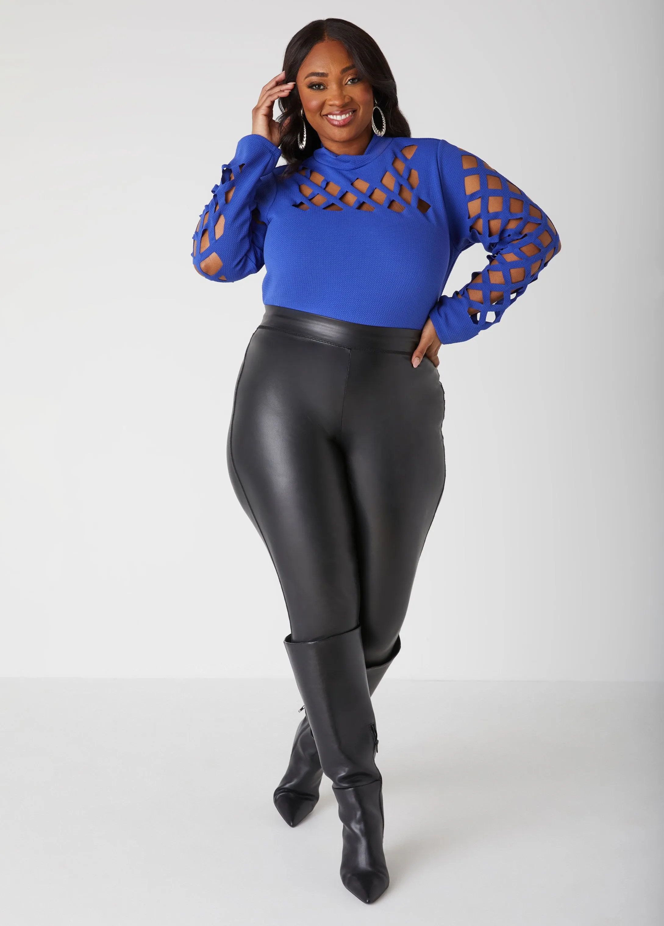 Cutout Textured Knit Top sold by Ashley Stewart product image thumbnail 3