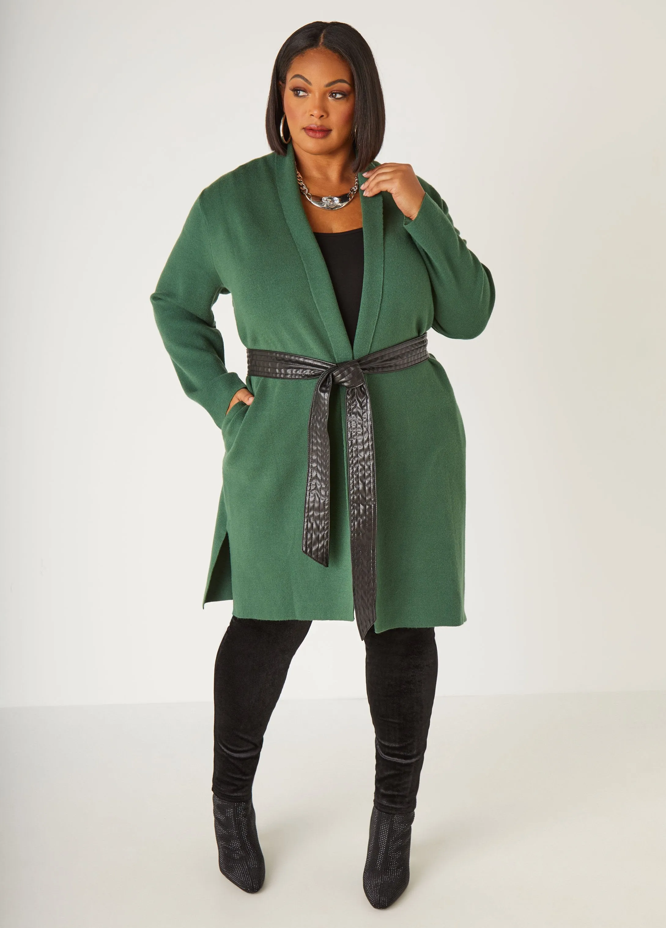 Faux Leather Trimmed Duster sold by Ashley Stewart product image thumbnail 3