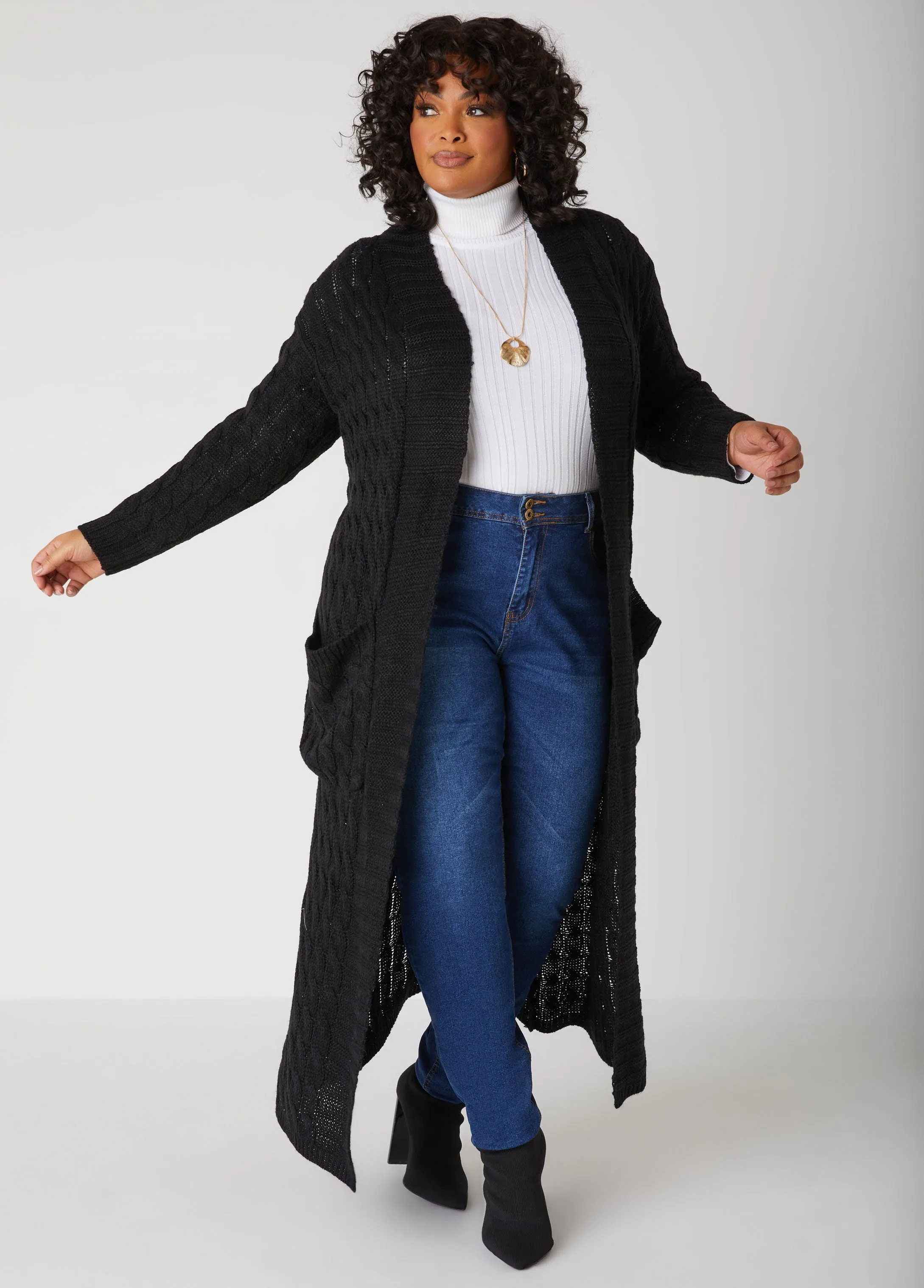 Cable Knit Open Front Duster sold by Ashley Stewart product image thumbnail 3