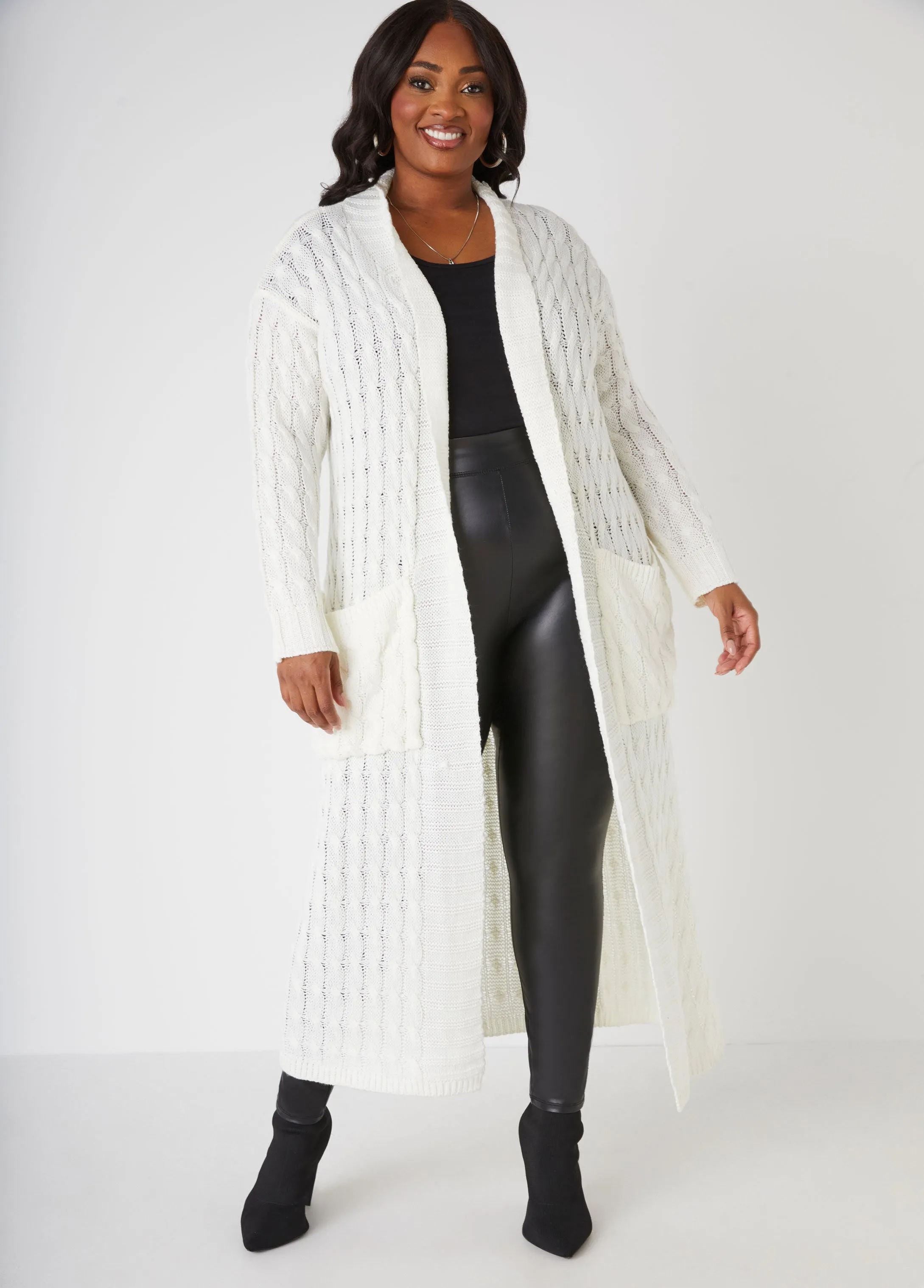 Cable Knit Open Front Duster sold by Ashley Stewart product image thumbnail 4