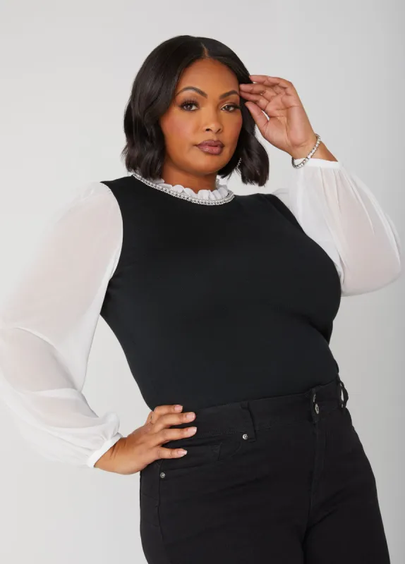Embellished Paneled Sweater sold by Ashley Stewart