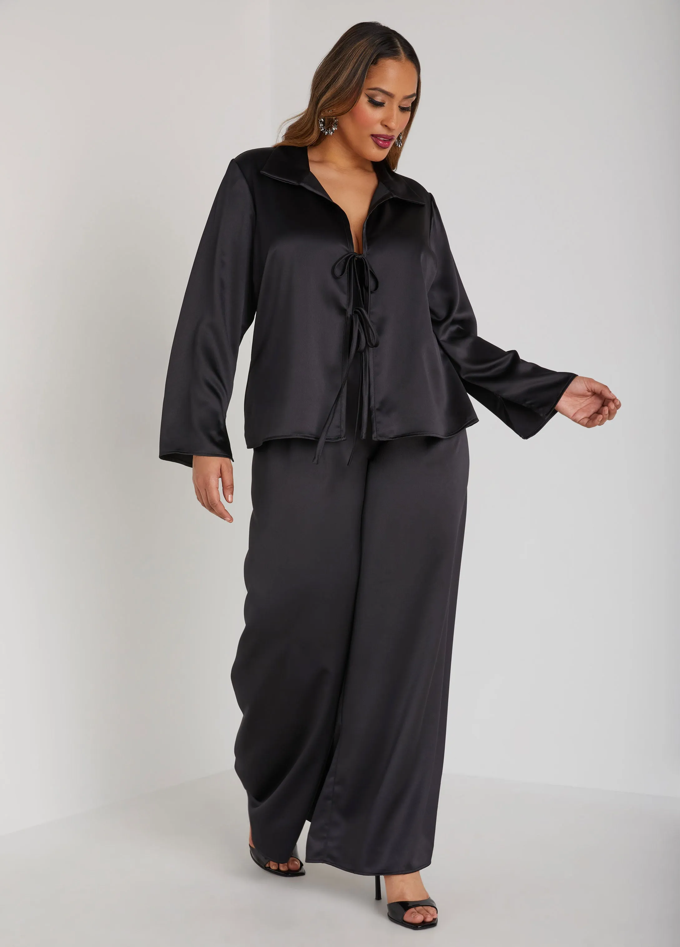 Wide Leg Satin Pants sold by Ashley Stewart product image thumbnail 4